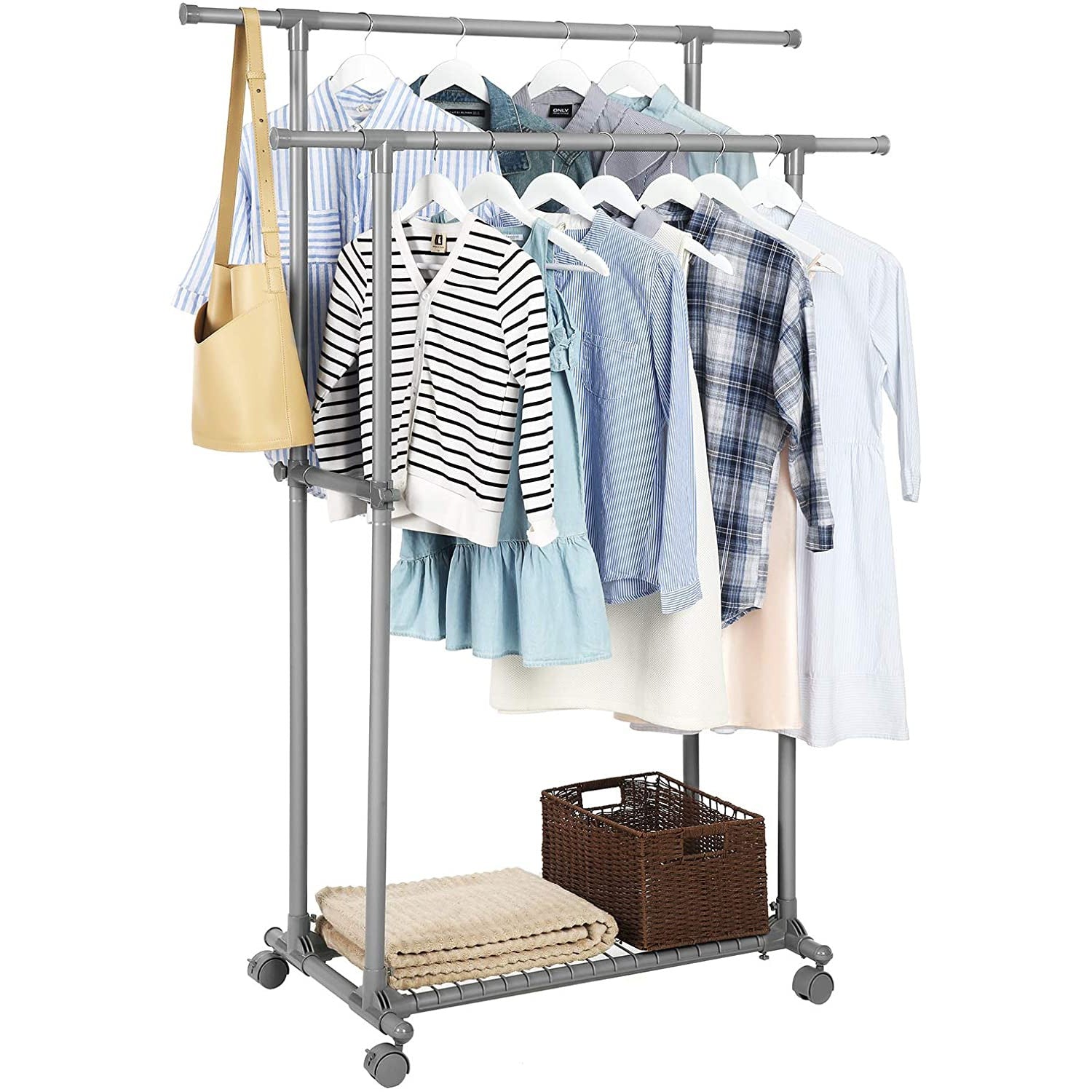 Stalak za odjeću, Dvostruka šipka za odjeću može se produžiti od 87 do 150 cm | SONGMICS-vitahome.hr
