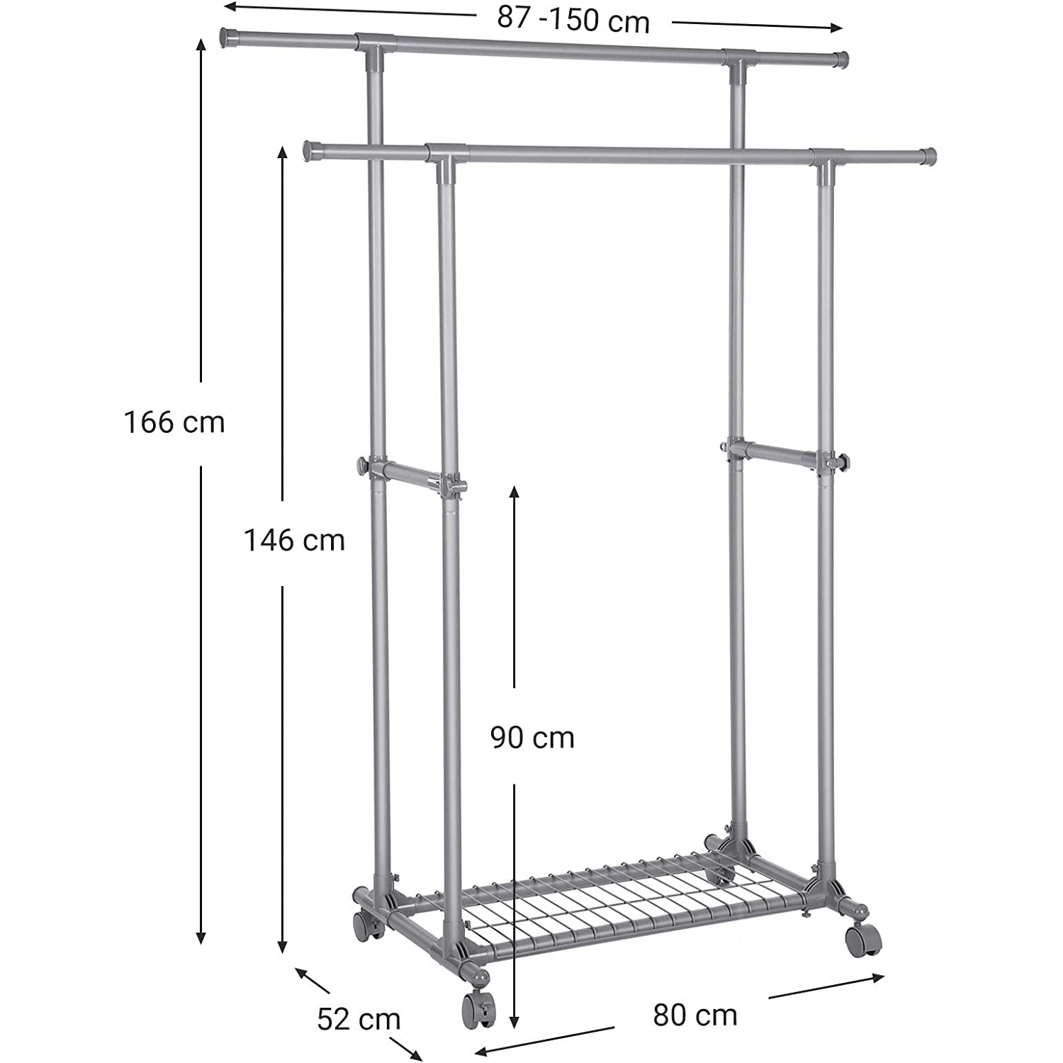 Stalak za odjeću, Dvostruka šipka za odjeću može se produžiti od 87 do 150 cm | SONGMICS-vitahome.hr