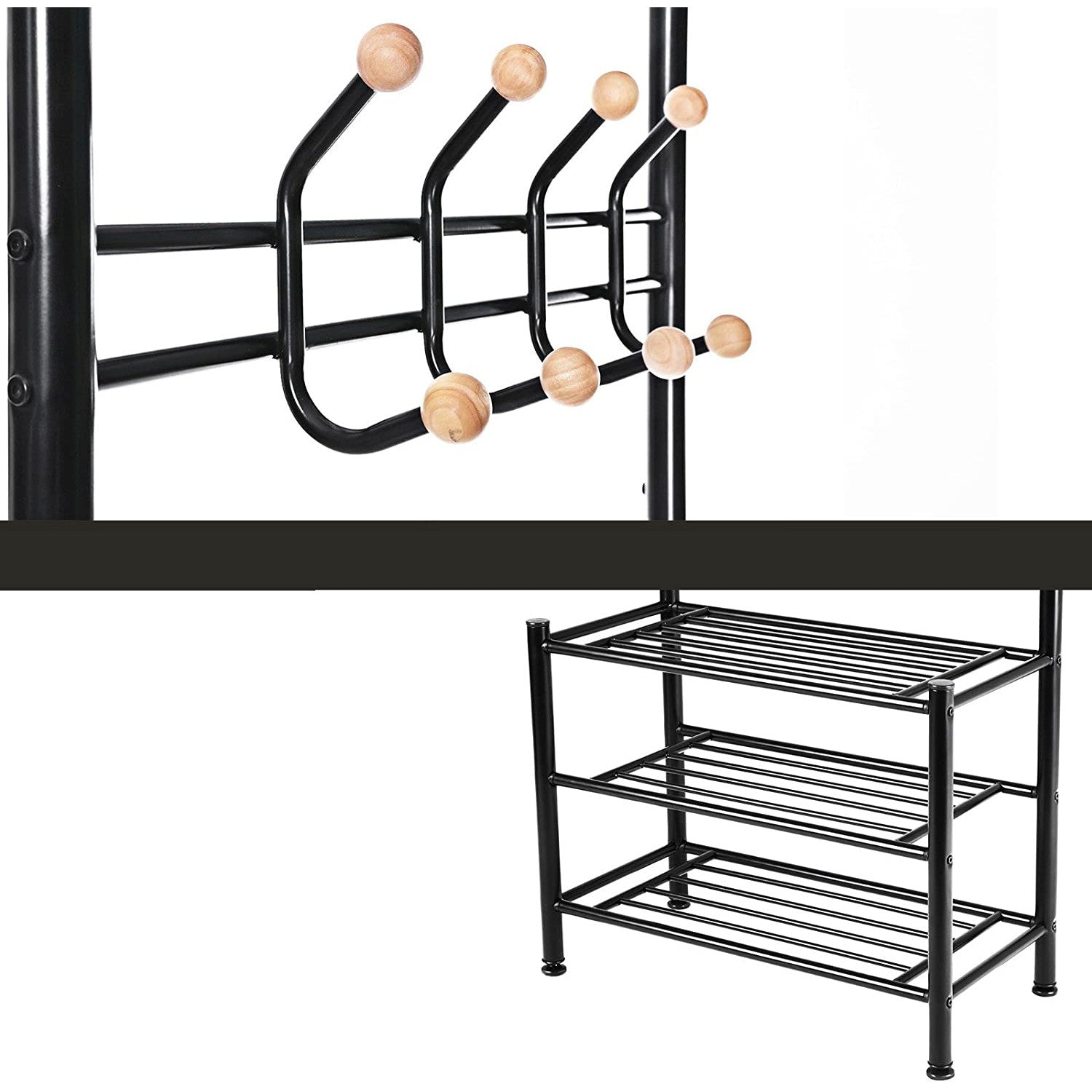 Stalak za odjeću i kapute, s prostorom za cipele, visok 187cm, crni | SONGMICS-vitahome.hr