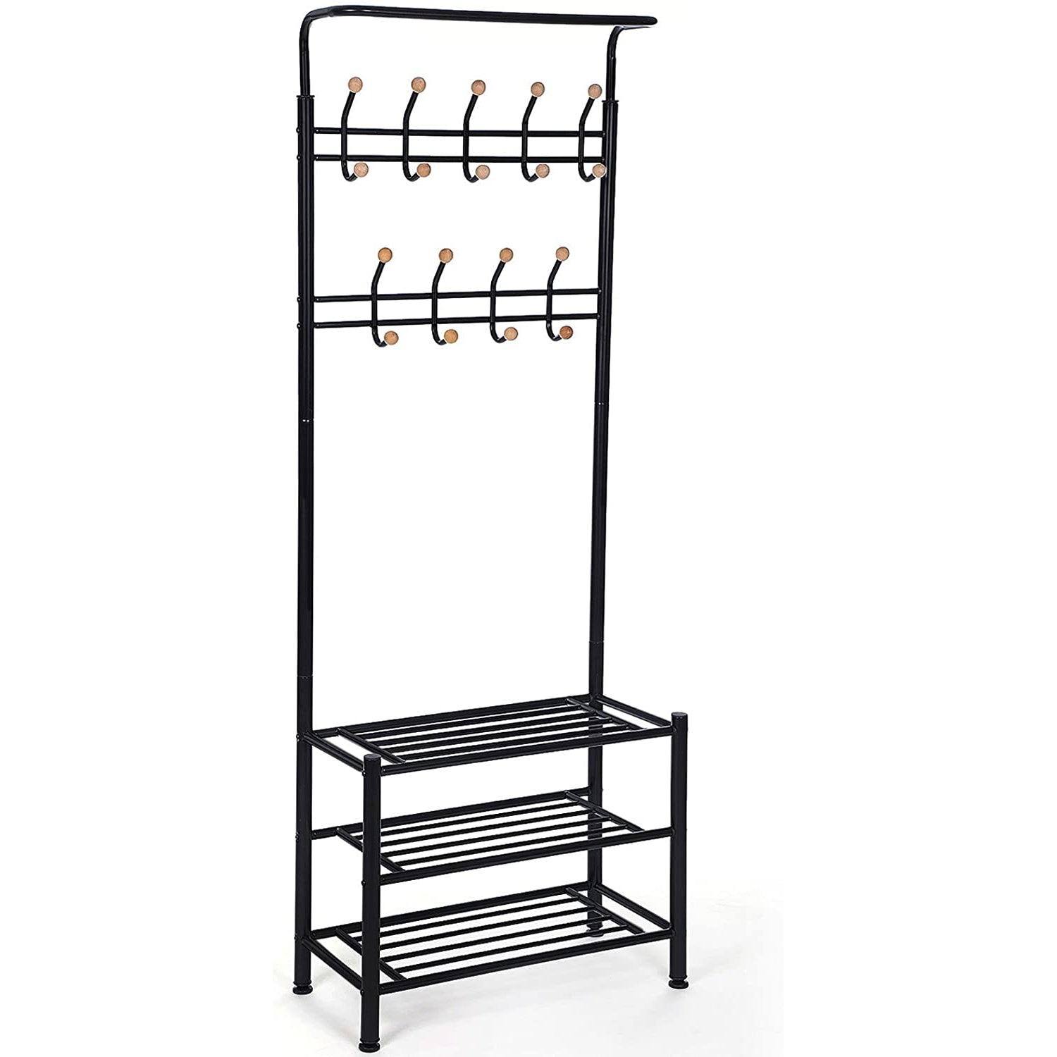 Stalak za odjeću i kapute, s prostorom za cipele, visok 187cm, crni | SONGMICS-vitahome.hr
