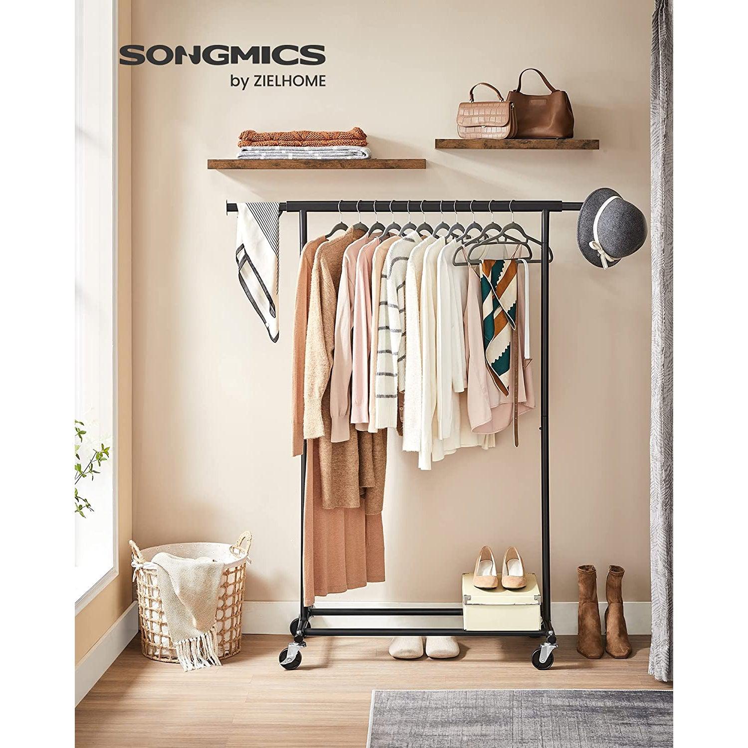 Stalak za odjeću, izdržljiva šipka za odjeću s valjcima, nosivost do 90 kg, crna | SONGMICS-vitahome.hr