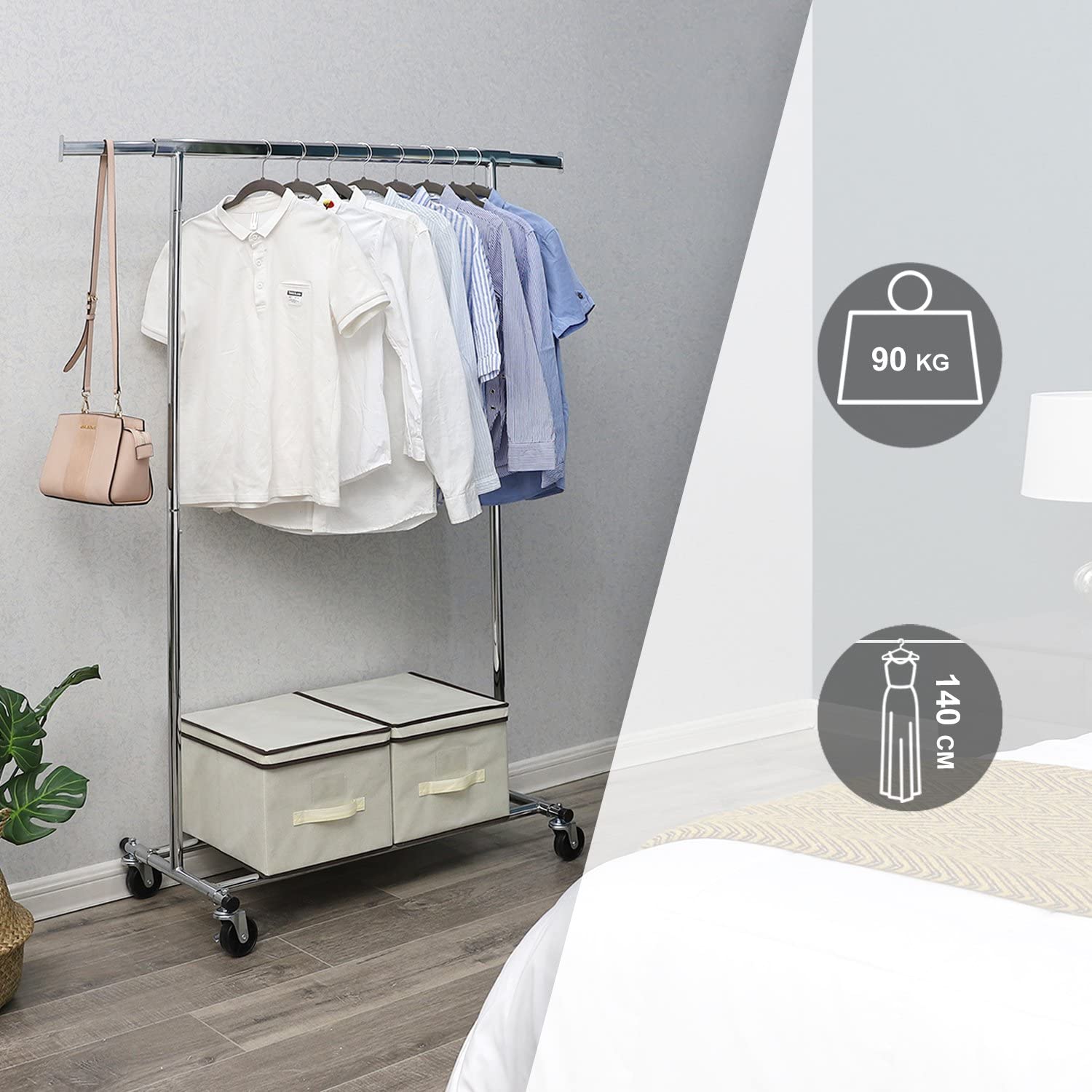 Stalak za odjeću, Metalni valjani stalak za teške uvjete rada može se opteretiti do 90 kg | SONGMICS-vitahome.hr