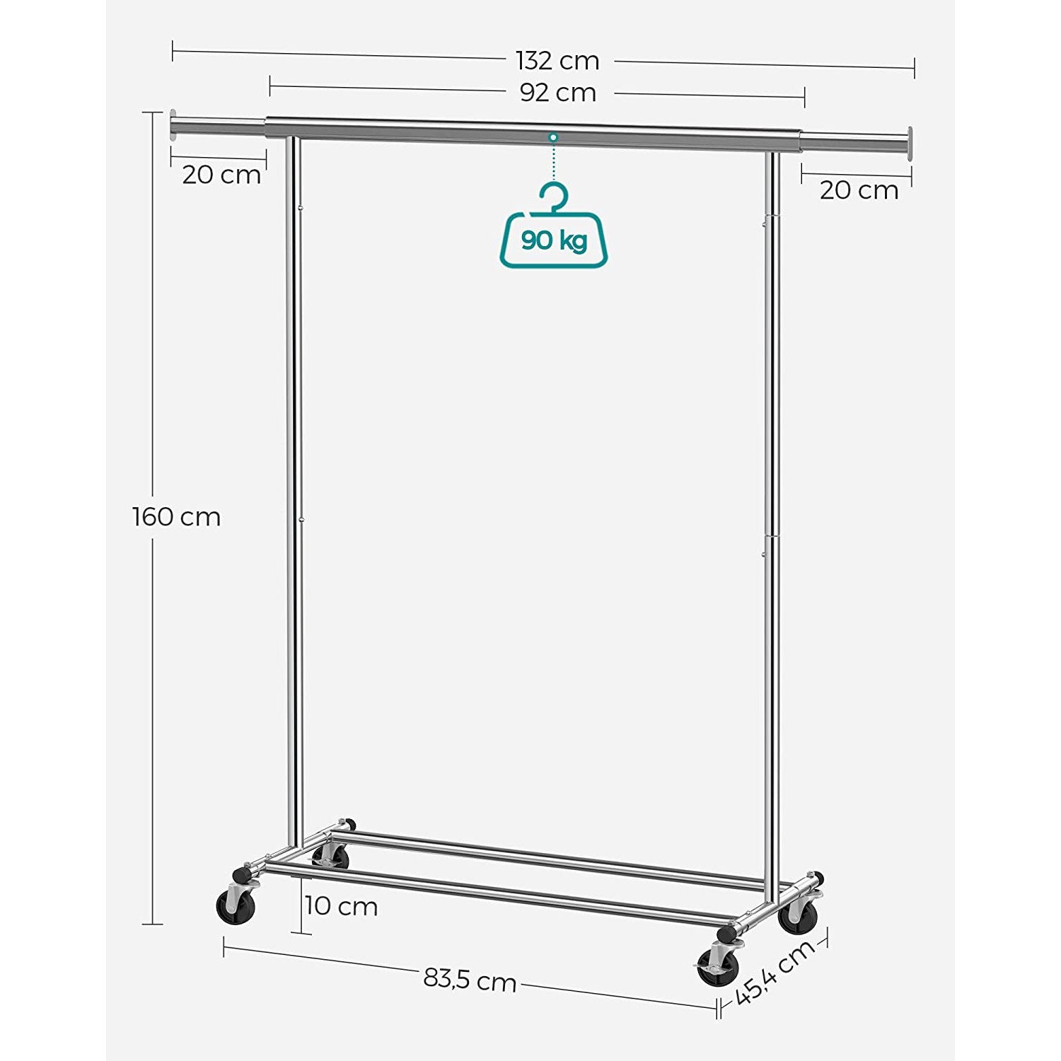 Stalak za odjeću, Metalni valjani stalak za teške uvjete rada može se opteretiti do 90 kg | SONGMICS-vitahome.hr