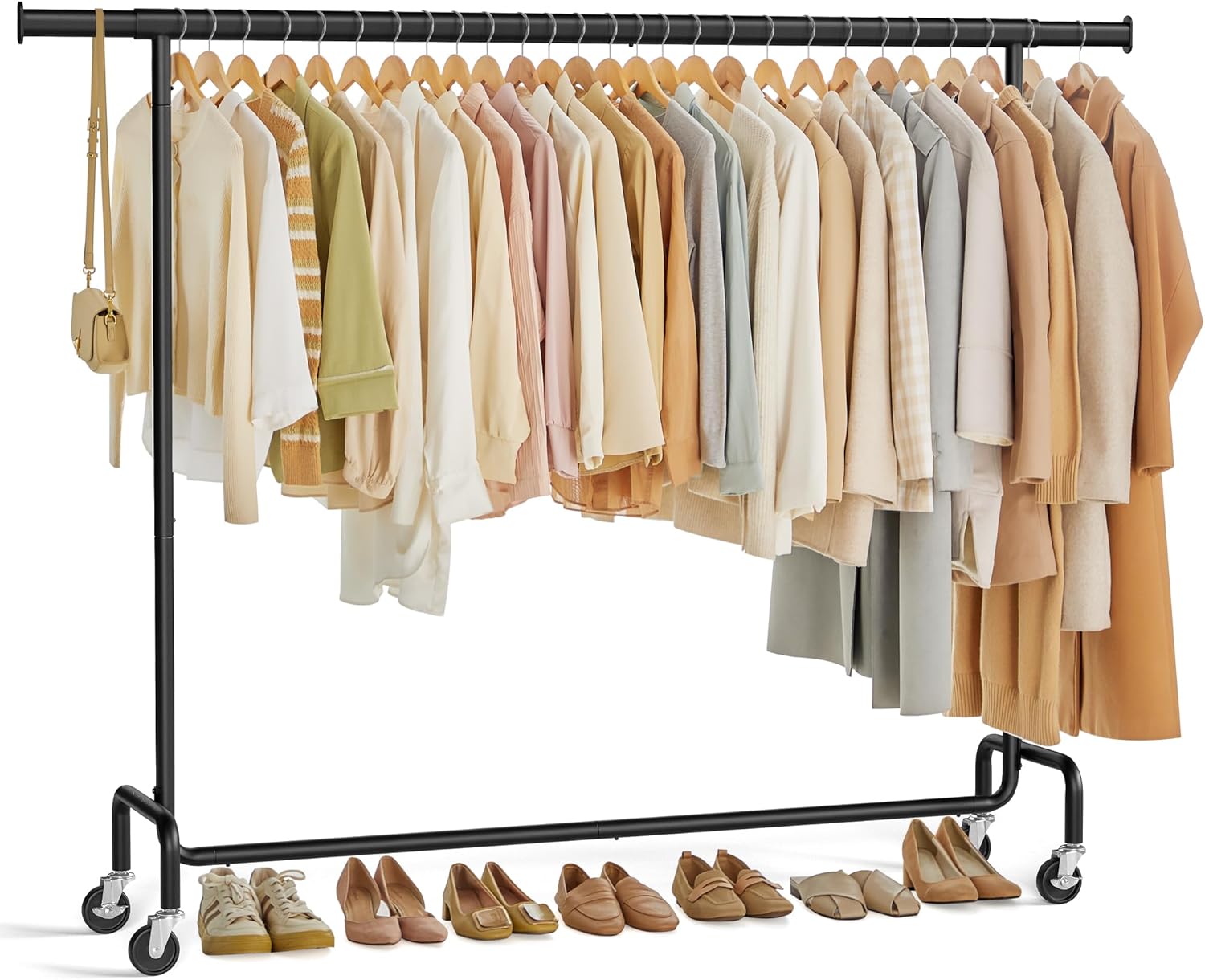 Stalak za odjeću na kotačima, ekstra dugačak, prijenosni, crni