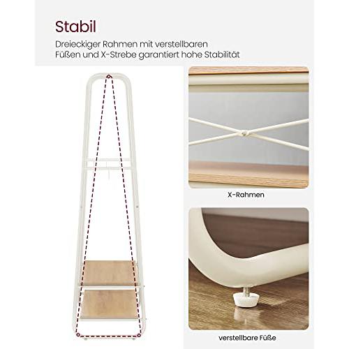 Stalak za odjeću s 2 police, 45 x 100 x 160 cm, hrast i krem bijele boje | VASAGLE-vitahome.hr