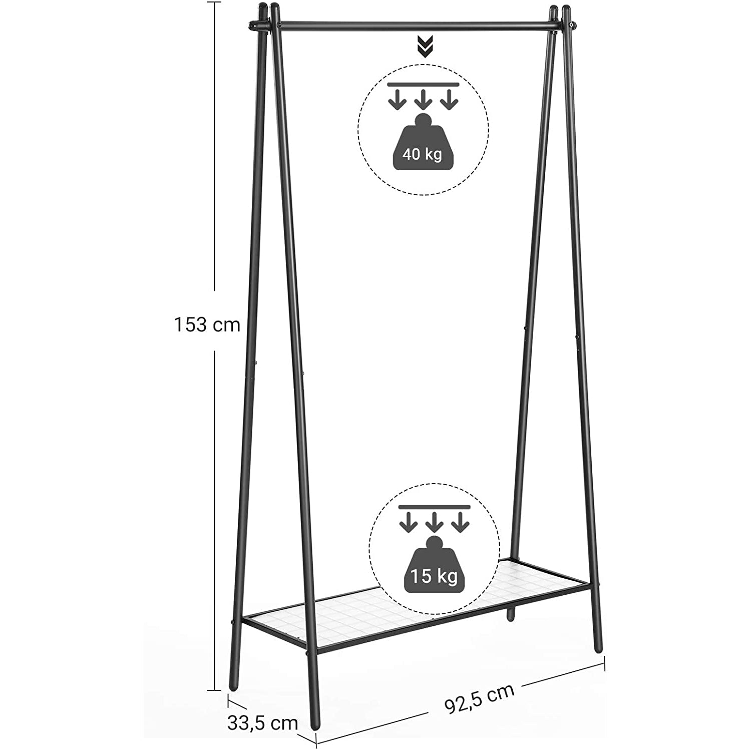 Stalak za odjeću s čeličnom konstrukcijom, 92,5 x 153 x 33,5 cm, mat crna | SONGMICS-vitahome.hr