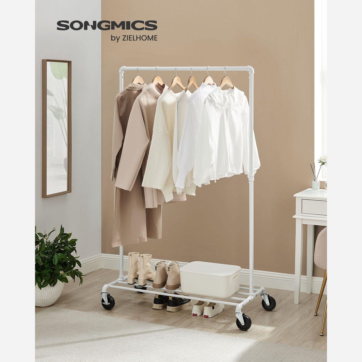 Stalak za odjeću s kotačima, nosivosti do 90kg, 100 x 49 x 163 cm, bijeli | SONGMICS