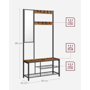 Stalak za odjeću s kukama i zrcalom, 36 x 98 x 185 cm, vintage smeđe-crni | VASAGLE-vitahome.hr