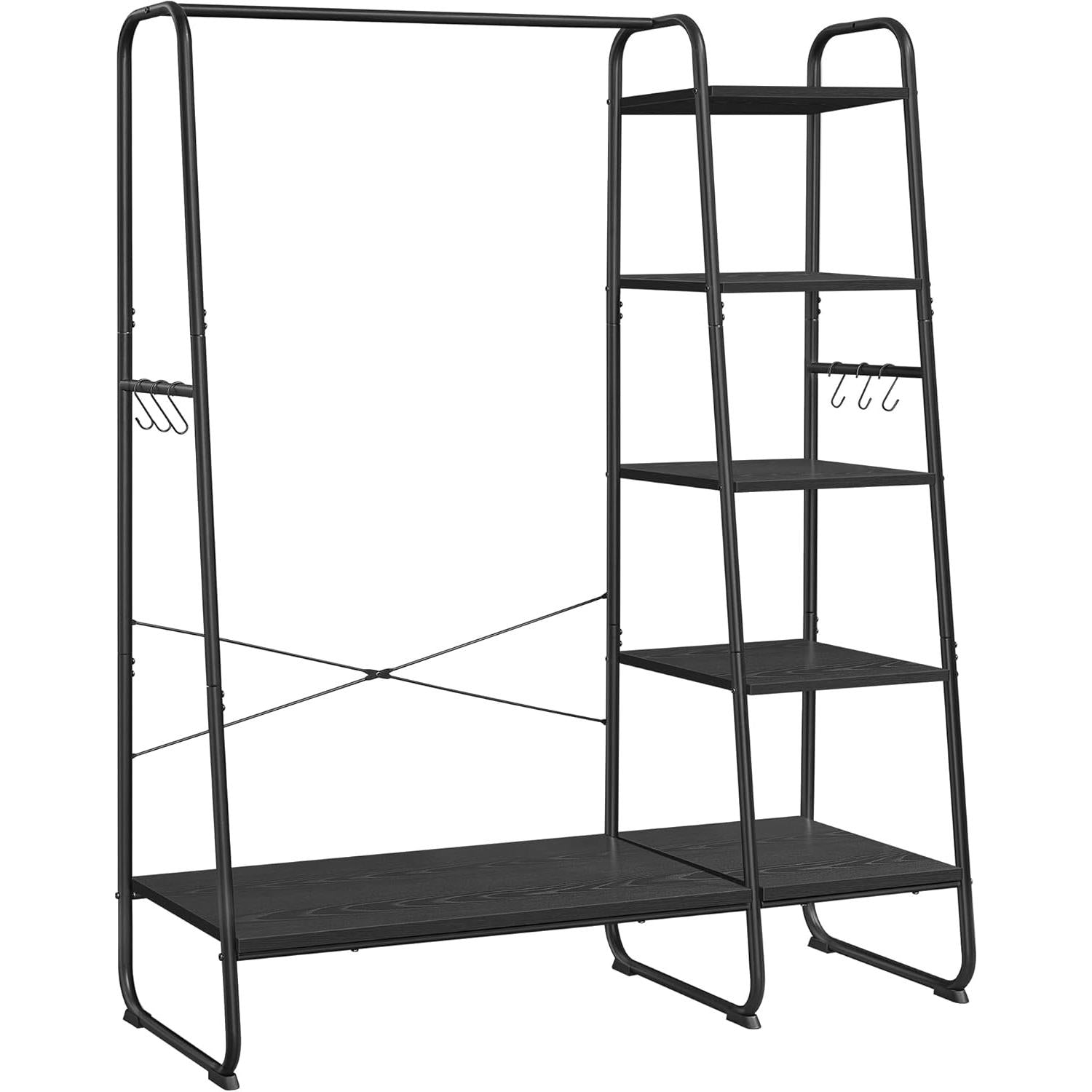 Stalak za odjeću s policama, nosivosti do 220kg, 45 × 120 × 160 cm, crni