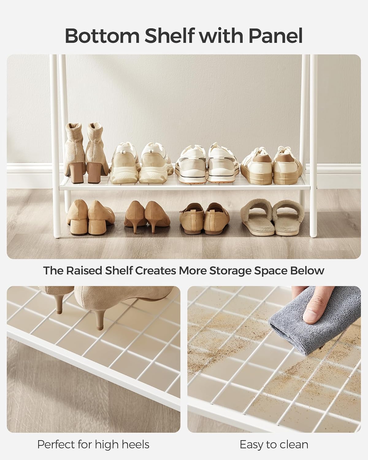 Stalak za odjeću s policom, od čelika, 33,5 x 92,5 x 153 cm, bijeli | SONGMICS-SONGMICS-Vita Home