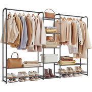 Stalak za odjeću sa šipkom i policama, metalna vješalica, mat crna