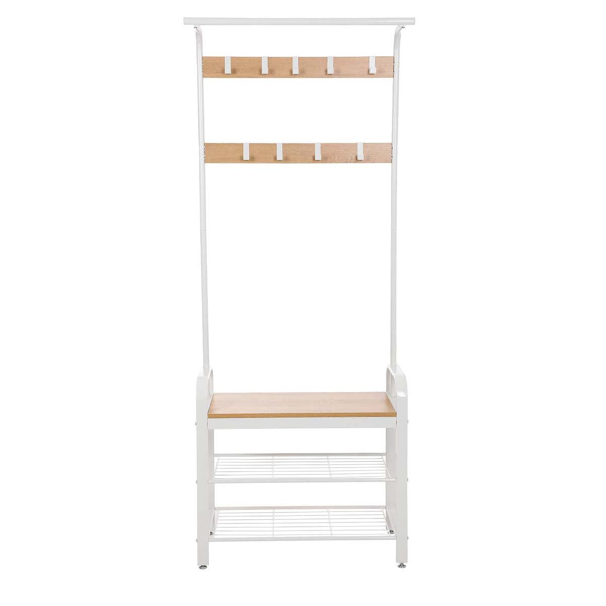 Stalak za odjeću, stalak za kapute, stalak za cipele sa sjedalom 183 x 72 x 33,7 cm krem bijela | VASAGLE-vitahome.hr