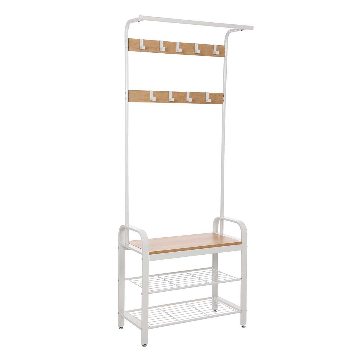 Stalak za odjeću, stalak za kapute, stalak za cipele sa sjedalom 183 x 72 x 33,7 cm krem bijela | VASAGLE-vitahome.hr