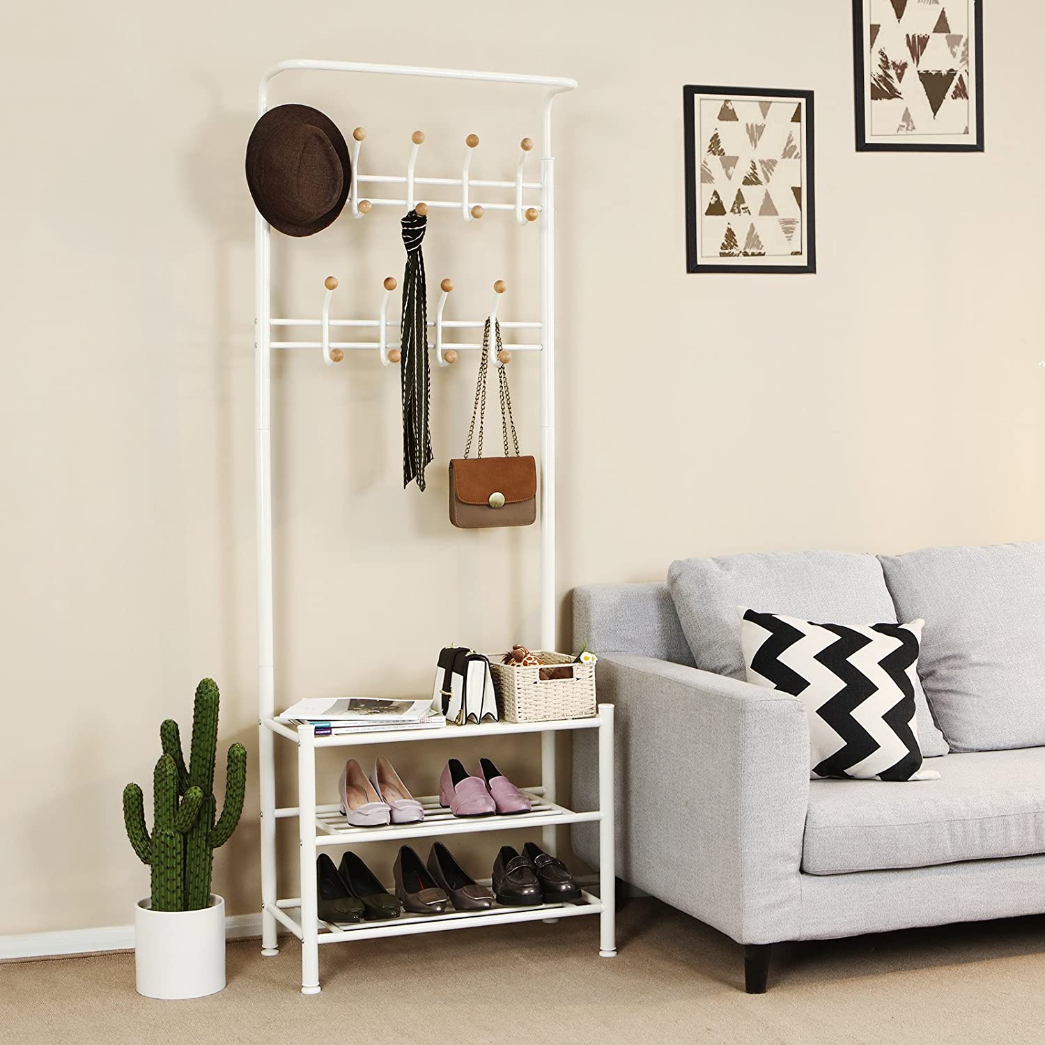 Stalak za odjeću, Stalak za odjeću sa spremištem za cipele 187 cm, bijeli | SONGMICS-vitahome.hr
