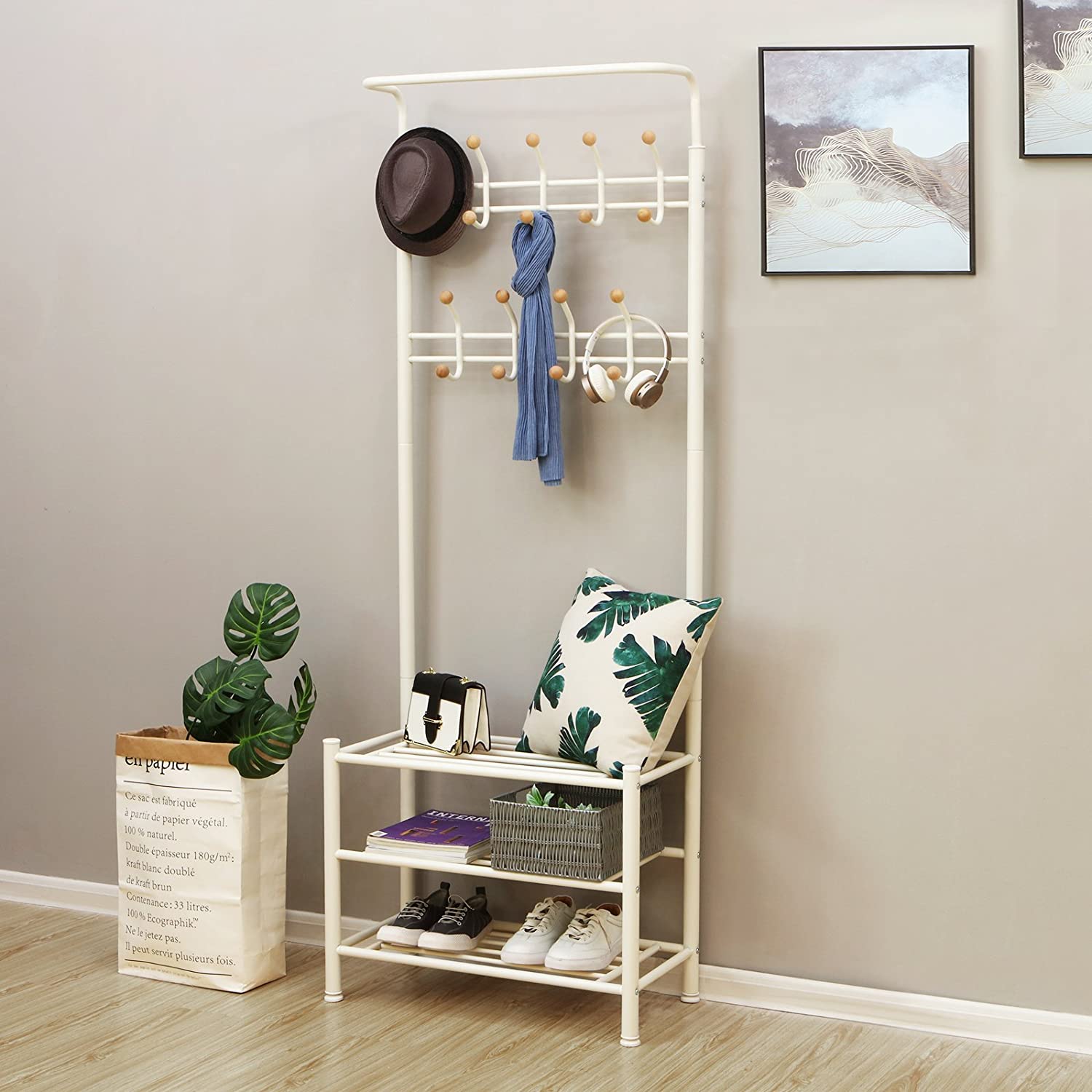 Stalak za odjeću, Stalak za odjeću sa spremištem za cipele 187 cm, bijeli | SONGMICS-vitahome.hr