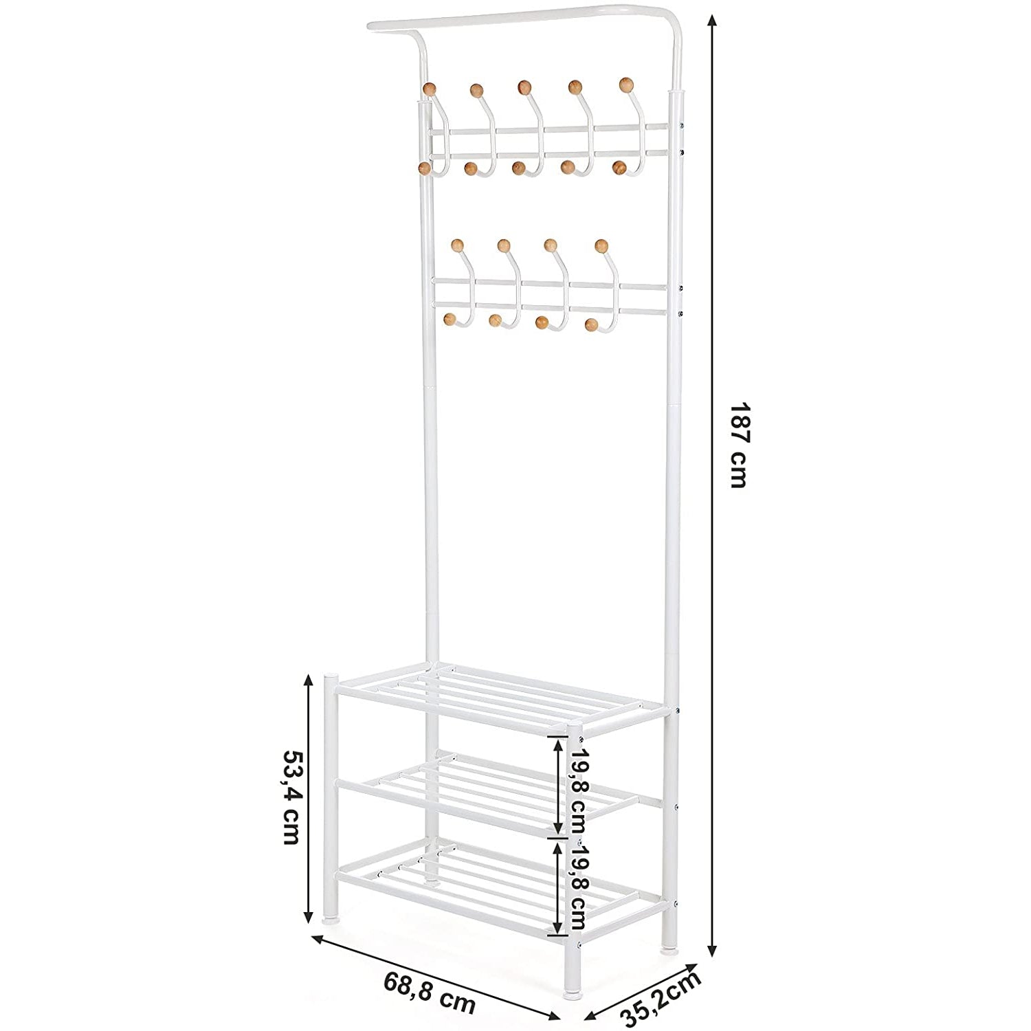 Stalak za odjeću, Stalak za odjeću sa spremištem za cipele 187 cm, bijeli | SONGMICS-vitahome.hr