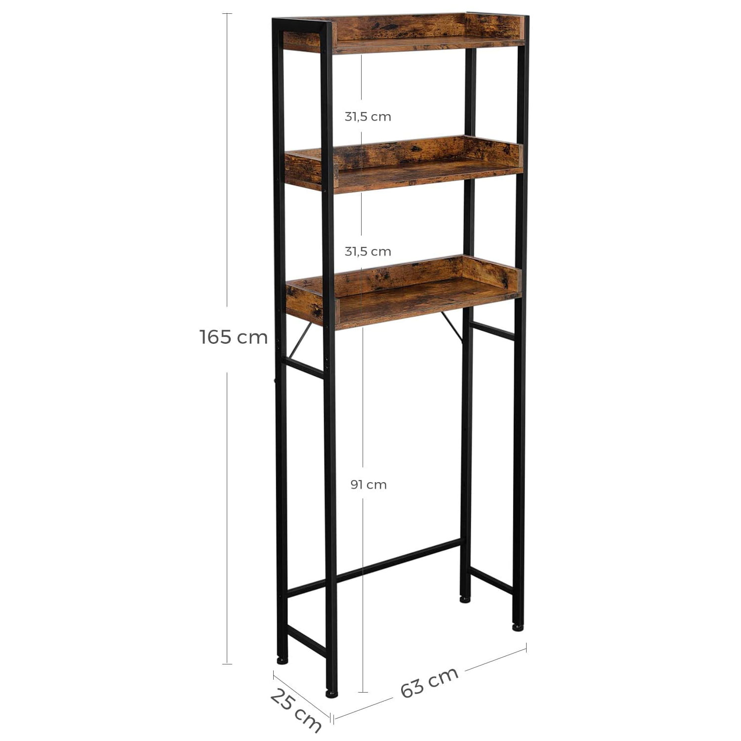 Stalak za odlaganje iznad WC školjke, polica za perilicu rublja 63 x 165 x 25 cm | Vasagle-vitahome.hr