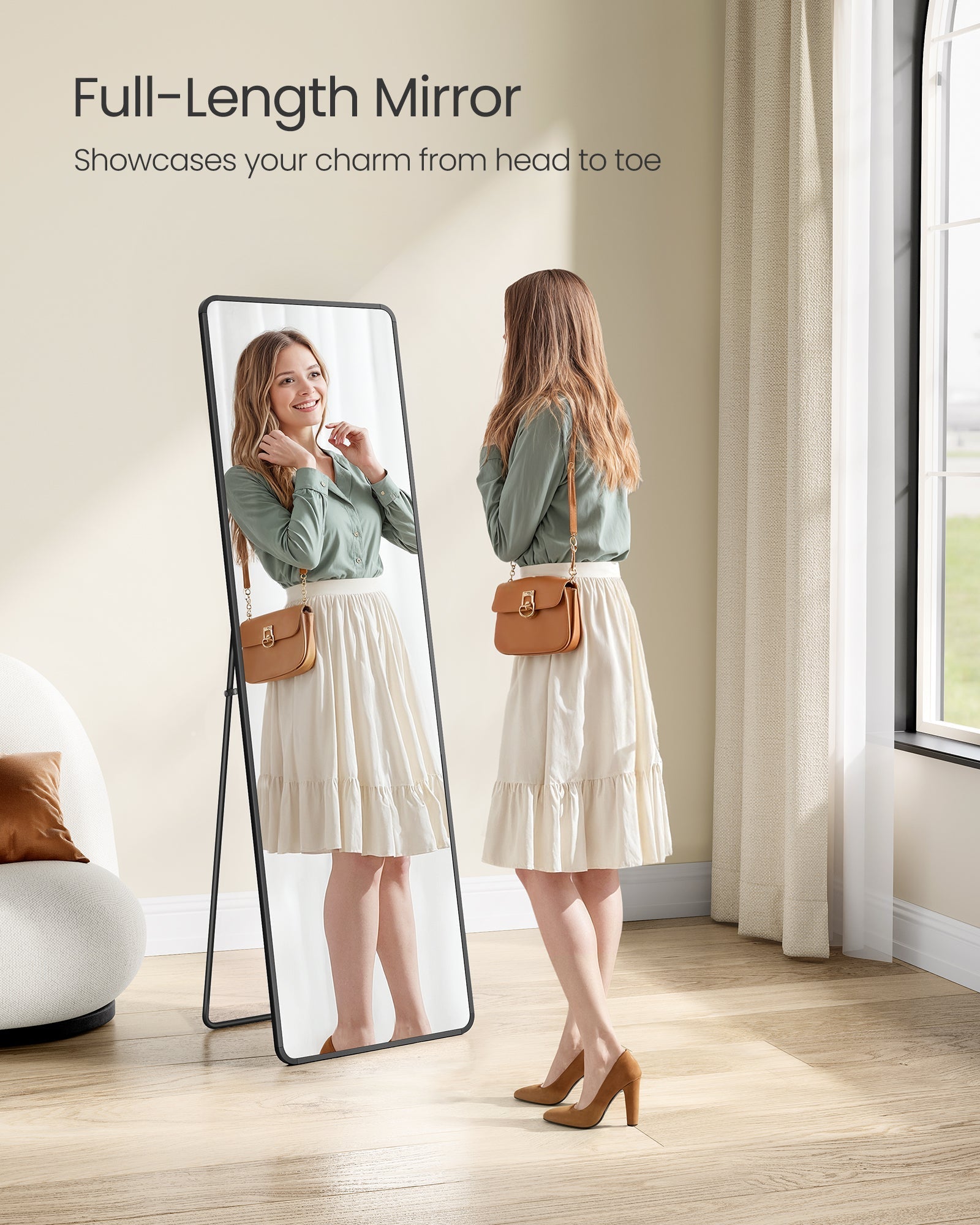 Stalak za ogledalo, pravokutnog oblika, crno, od kaljenog stakla, 150 x 40 cm