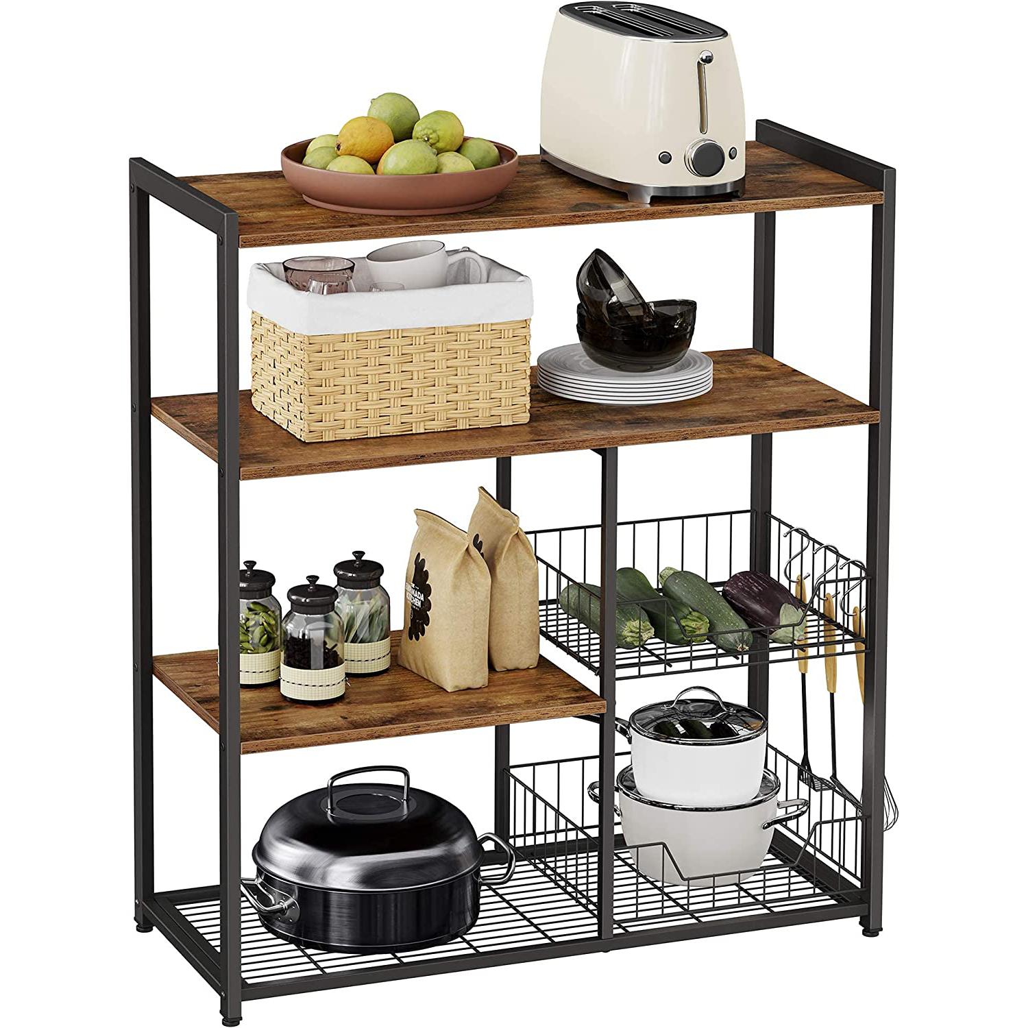 Stalak za pečenje, Kuhinjska polica s 2 metalne mrežaste košare 80 x 35 x 95 cm | Vasagle-vitahome.hr