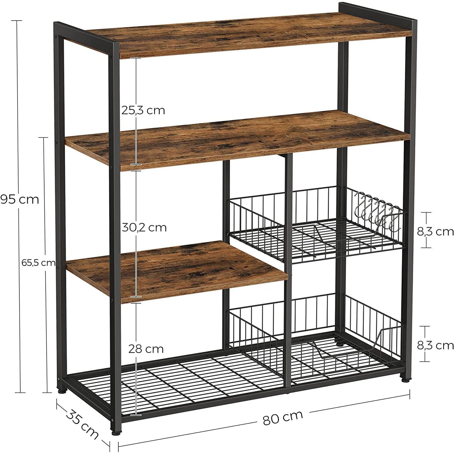 Stalak za pečenje, Kuhinjska polica s 2 metalne mrežaste košare 80 x 35 x 95 cm | Vasagle-vitahome.hr