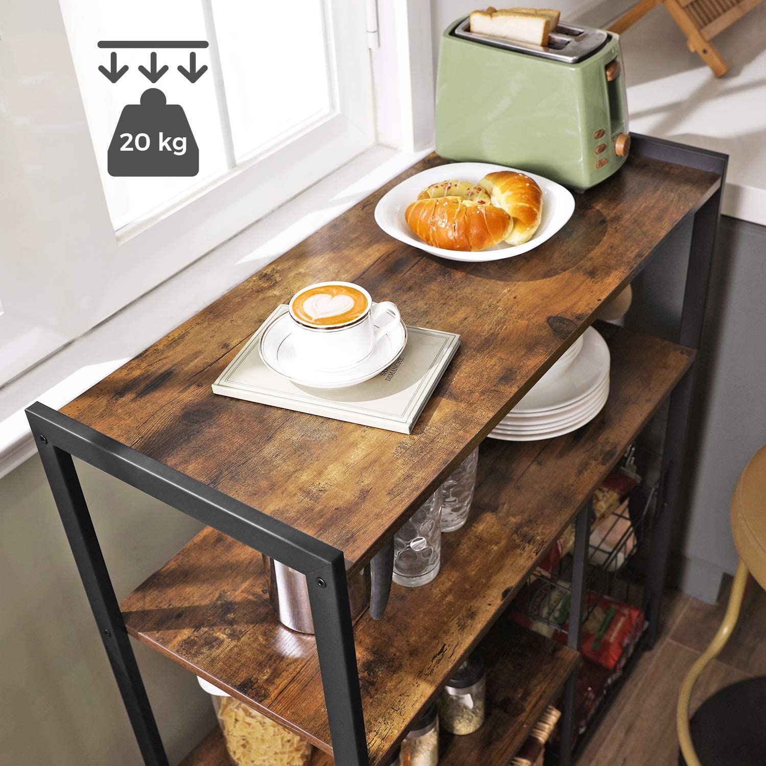 Stalak za pečenje, Kuhinjska polica s 2 metalne mrežaste košare 80 x 35 x 95 cm | Vasagle-vitahome.hr