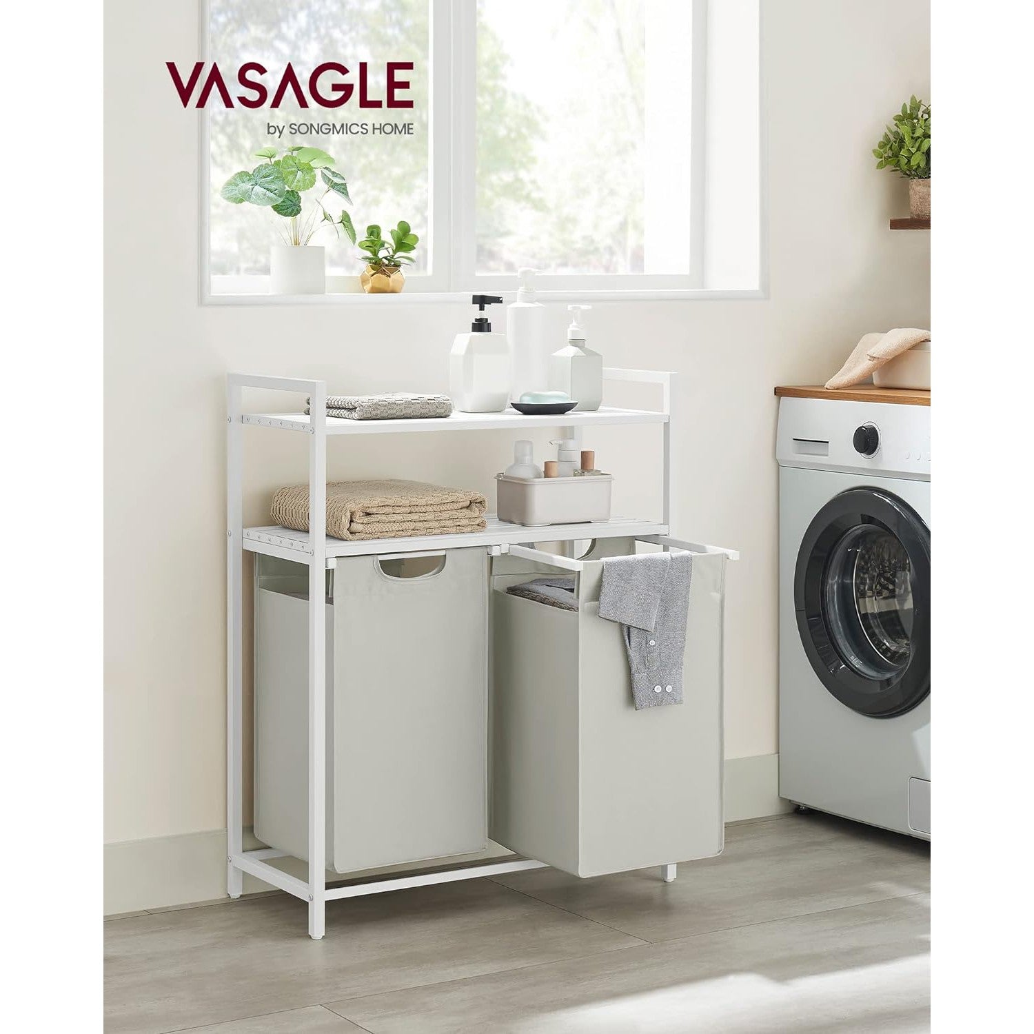 Stalak za rublje, košara za rublje s dvije police, 2 x 46L, bijeli | Vasdom.hr-vitahome.hr