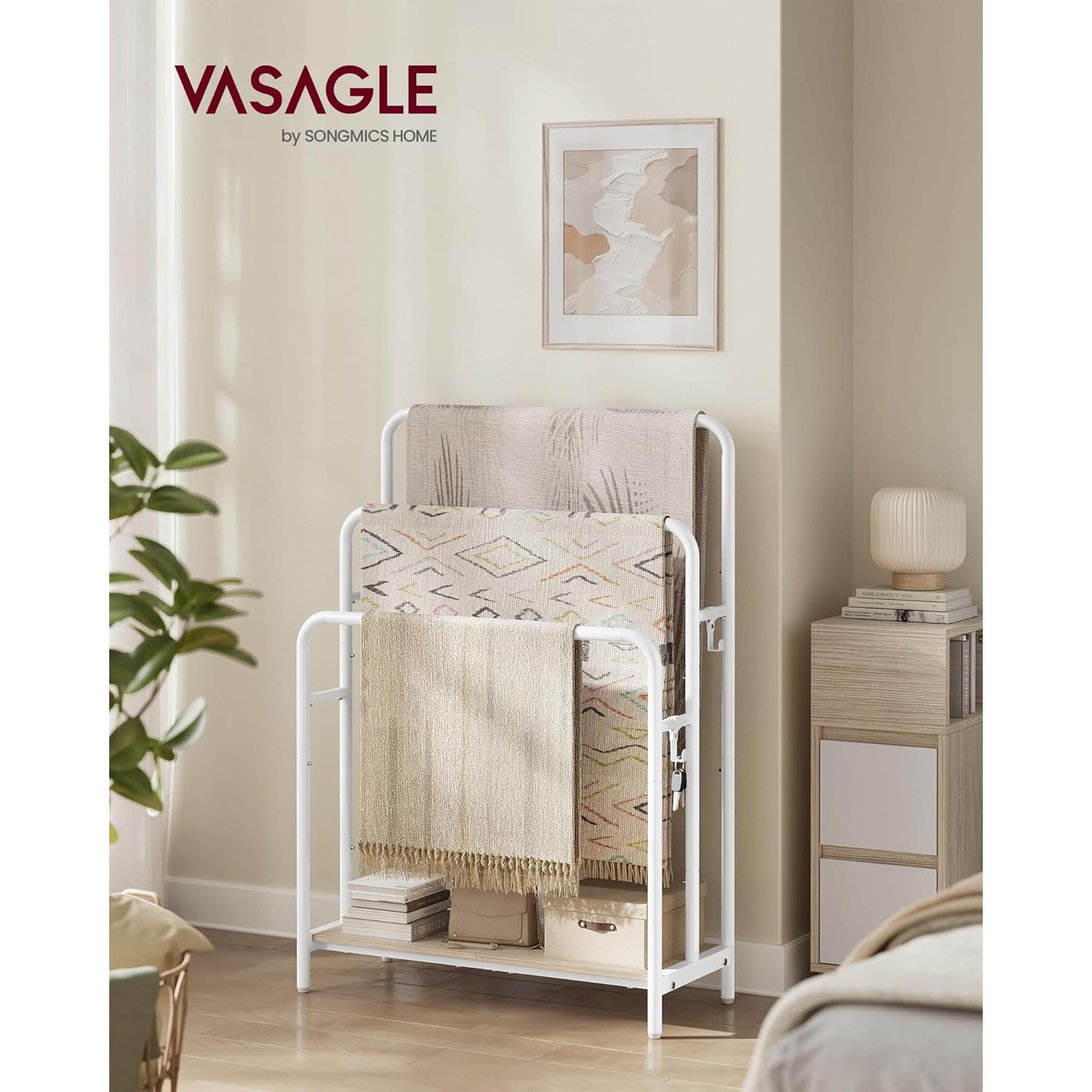 Stalak za ručnike i deke s 3 šipke, 70 x 30 x 100 cm, bež i bijele boje | VASAGLE-vitahome.hr