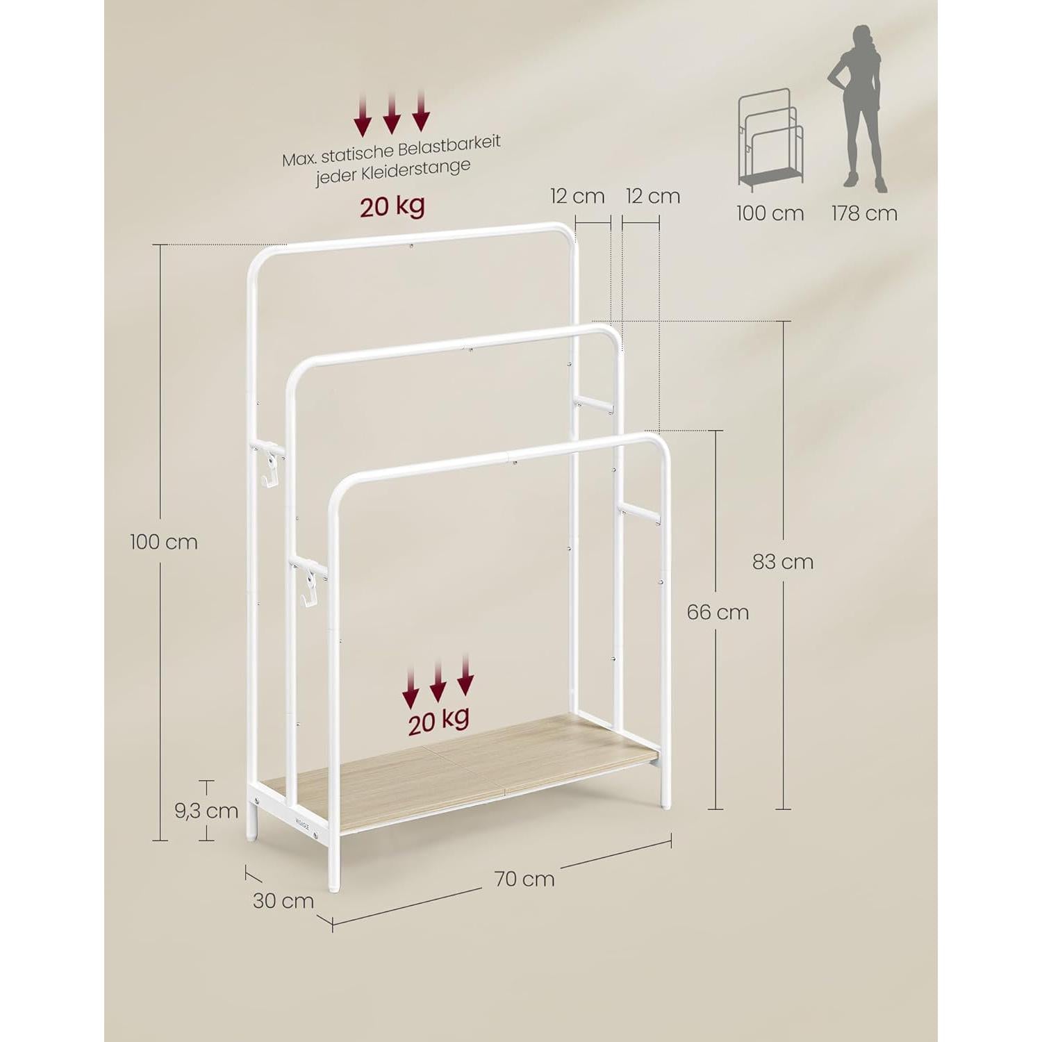 Stalak za ručnike i deke s 3 šipke, 70 x 30 x 100 cm, bež i bijele boje | VASAGLE-vitahome.hr