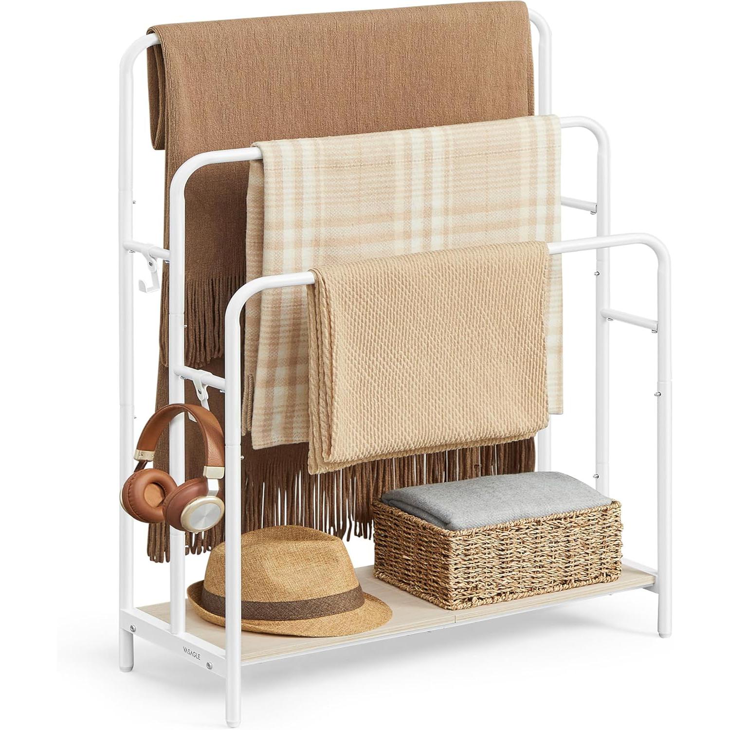 Stalak za ručnike i deke s 3 šipke, 70 x 30 x 100 cm, bež i bijele boje | VASAGLE-vitahome.hr