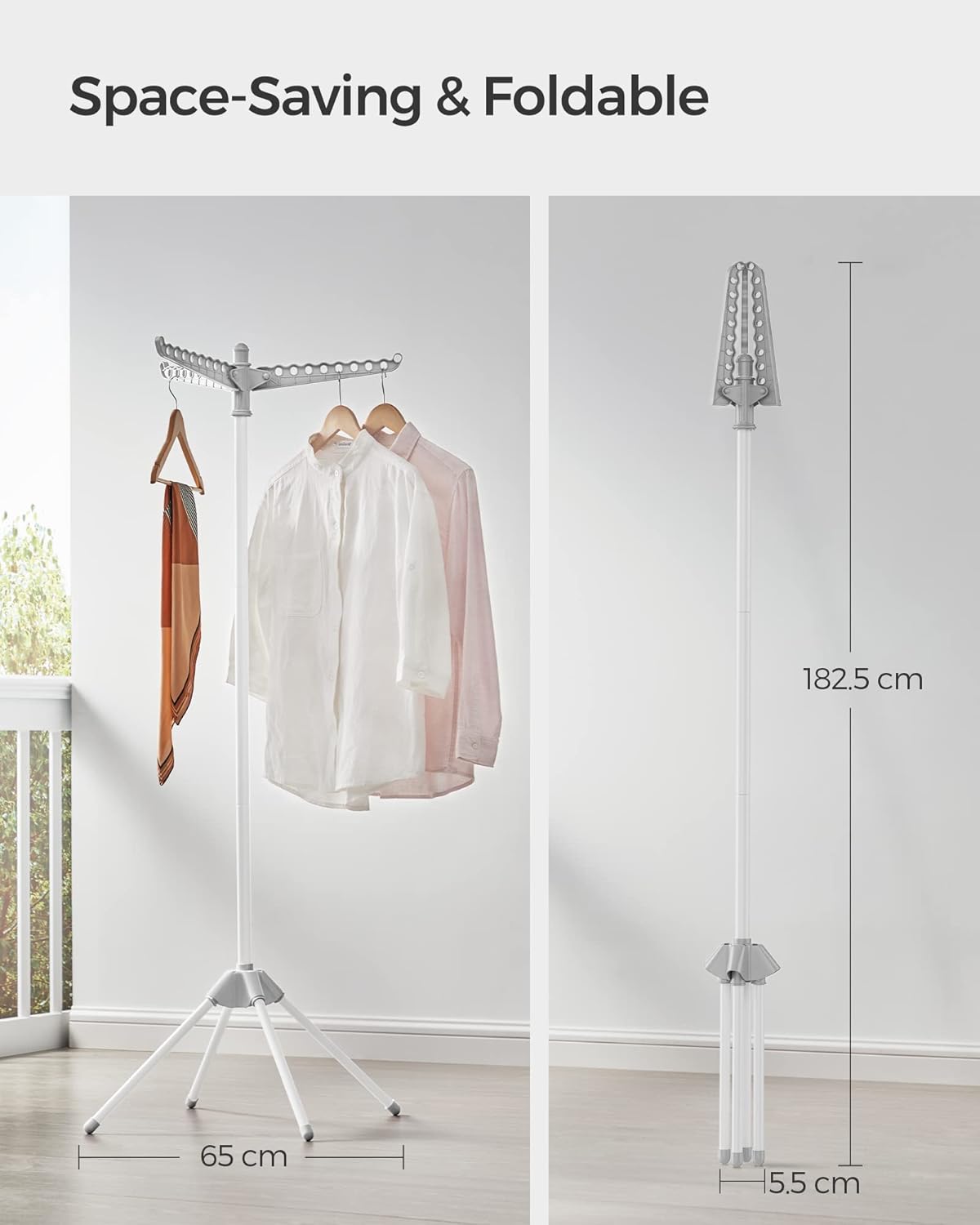 Stalak za sušenje rublja visine 150 cm, sivo-bijeli | SONGMICS-SONGMICS-Vita Home