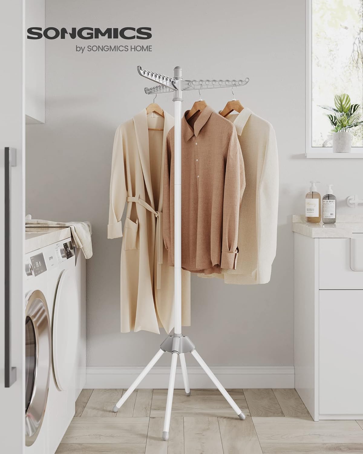 Stalak za sušenje rublja visine 150 cm, sivo-bijeli | SONGMICS-SONGMICS-Vita Home