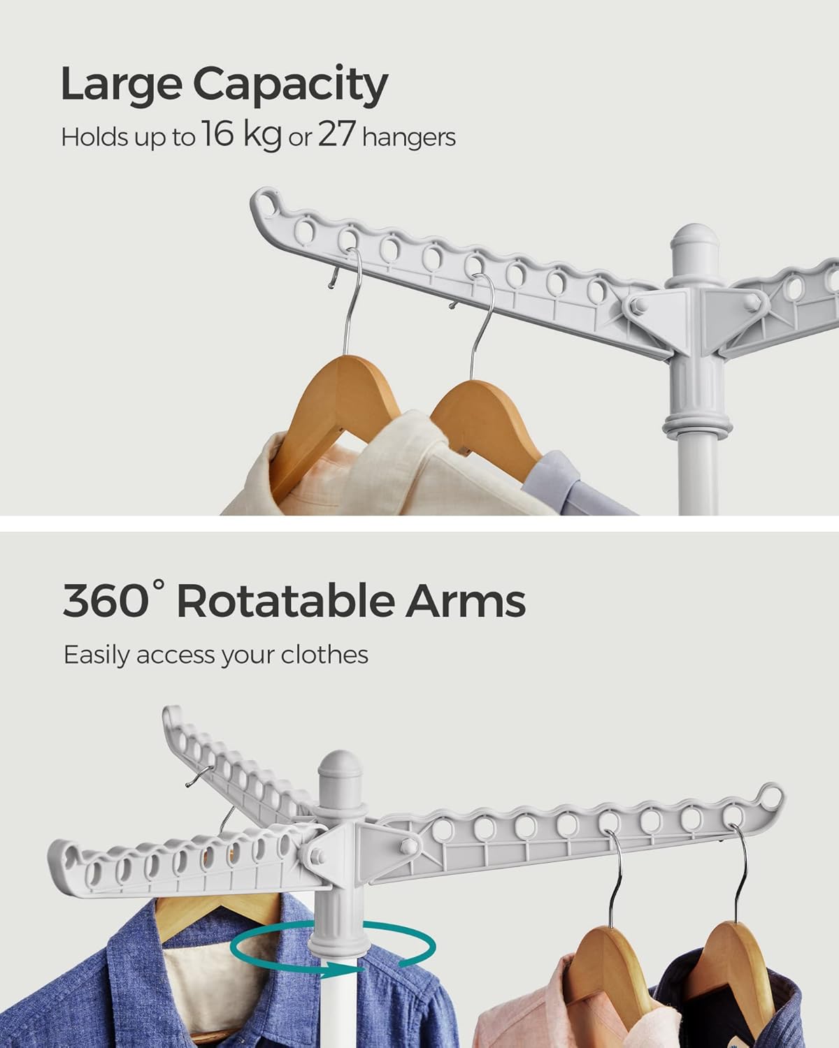 Stalak za sušenje rublja visine 150 cm, sivo-bijeli | SONGMICS-SONGMICS-Vita Home