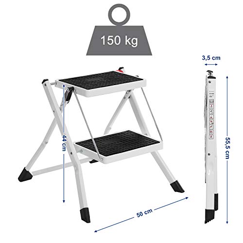 Stepenica na 2 razine, stabilno, prijenosno i sklopivo, nosivost 150 kg, bijele | SONGMICS-vitahome.hr
