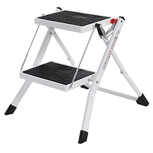 Stepenica na 2 razine, stabilno, prijenosno i sklopivo, nosivost 150 kg, bijele | SONGMICS-vitahome.hr