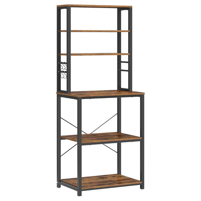 Stojeća polica za kuhinju s 6 polica i 6 kuka, 40 x 60 x 167 cm, smeđe-crna