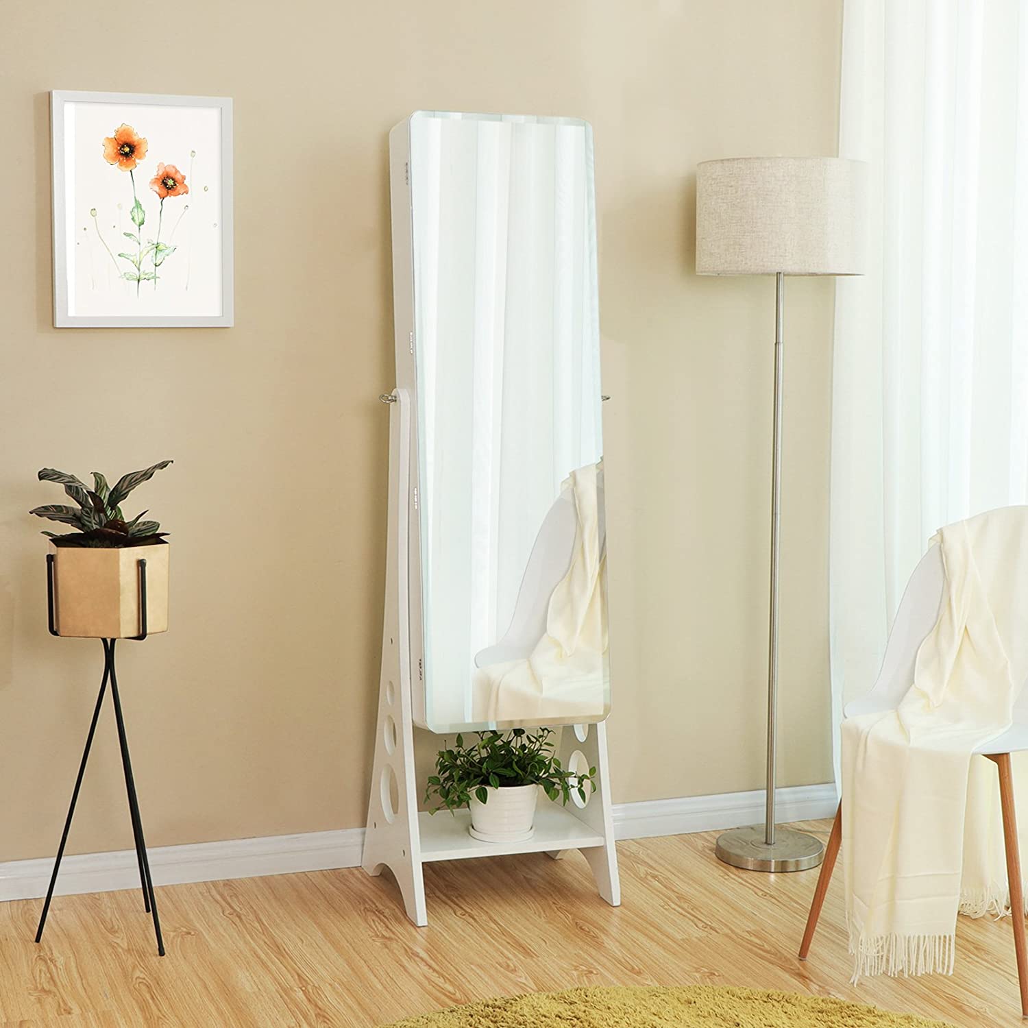 Stojeći ormarić za nakit s 8 LED dioda, na zaključavanje, bijeli | SONGMICS-vitahome.hr