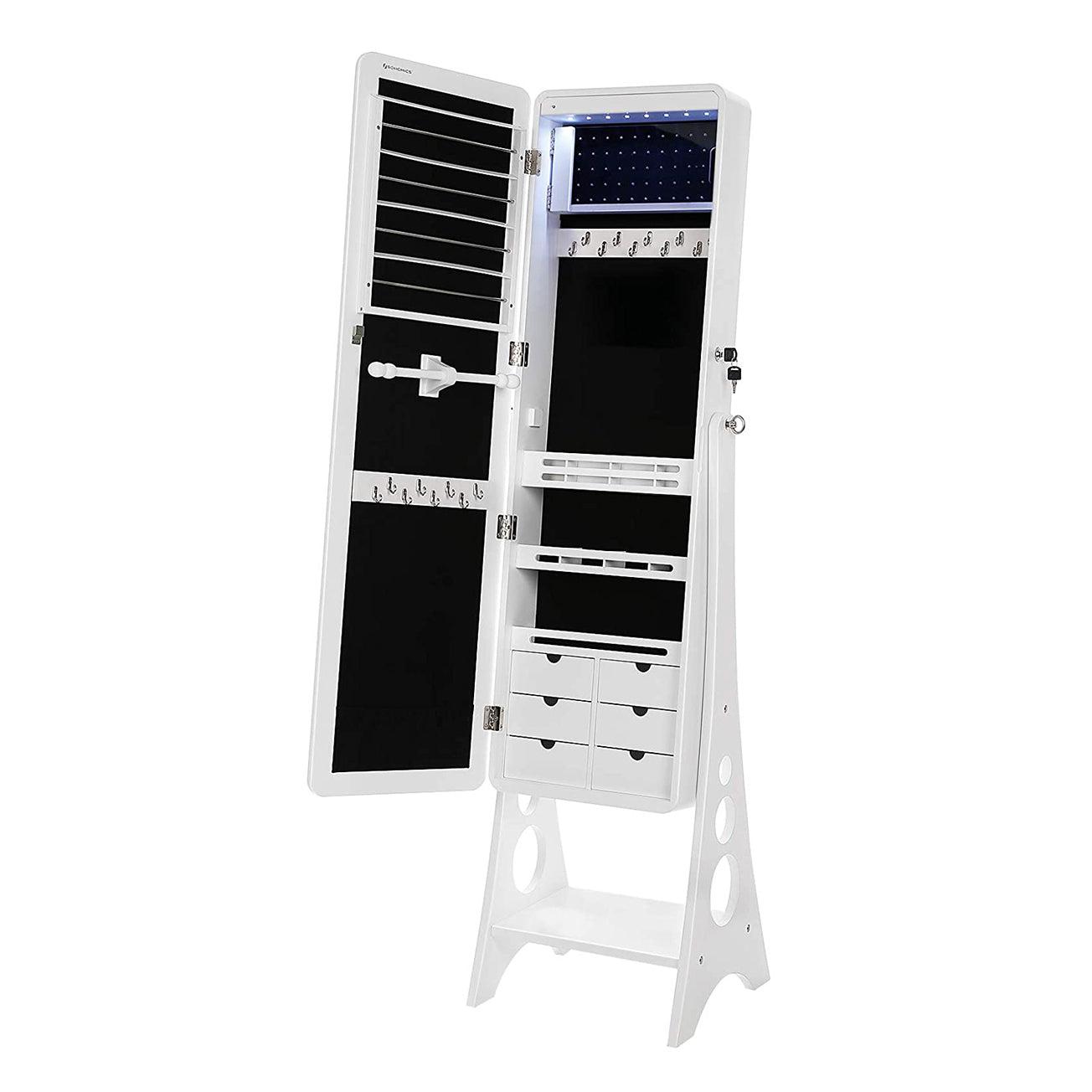 Stojeći ormarić za nakit s 8 LED dioda, na zaključavanje, bijeli | SONGMICS-vitahome.hr