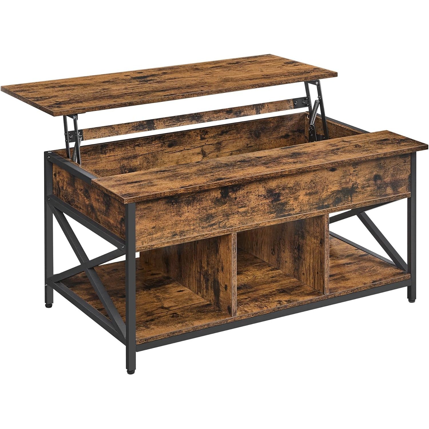 Stol za kavu s otvorenim i skrivenim spremištem 60 x 100 x (48-62) cm, smeđi | VASAGLE-vitahome.hr