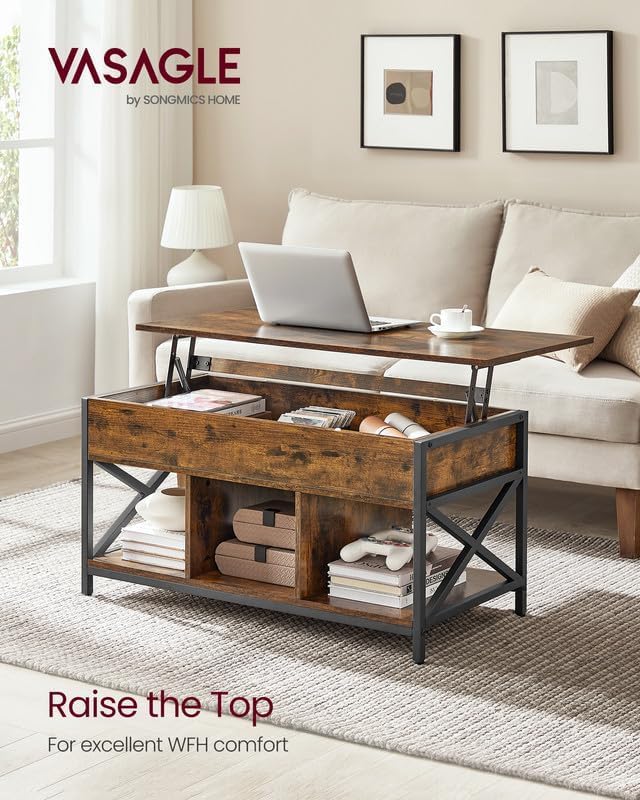 Stol za kavu s prostorom za pohranu, 50 x 100 x (49-62) cm, smeđe-crni | VASAGLE