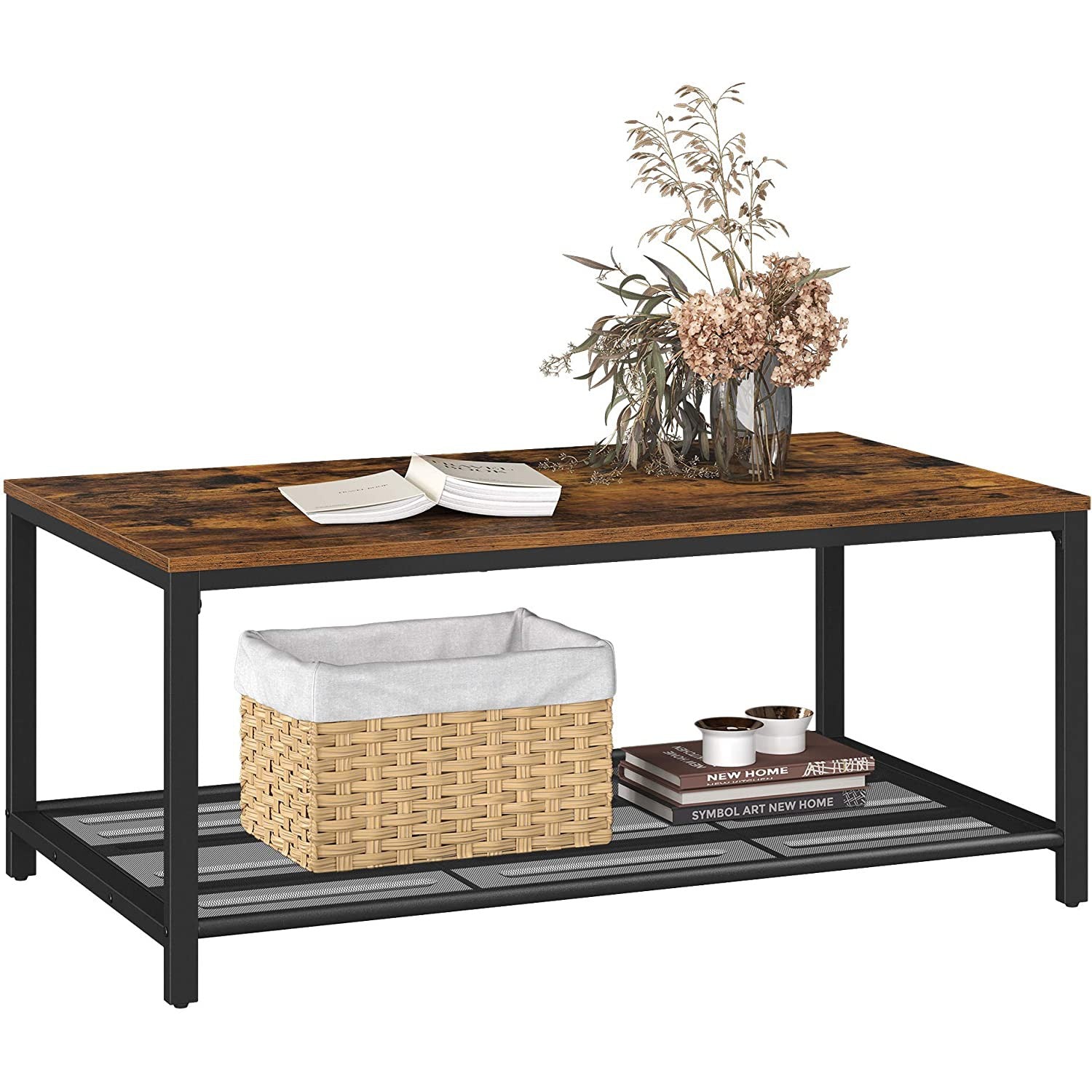 Stol za kavu s rešetkastom policom 106 x 60 x 45 cm rustikalno smeđa | VASAGLE-vitahome.hr