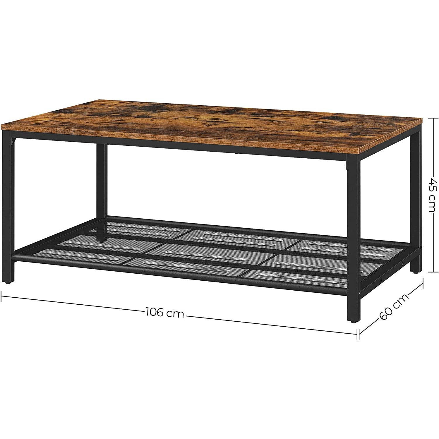 Stol za kavu s rešetkastom policom 106 x 60 x 45 cm rustikalno smeđa | VASAGLE-vitahome.hr