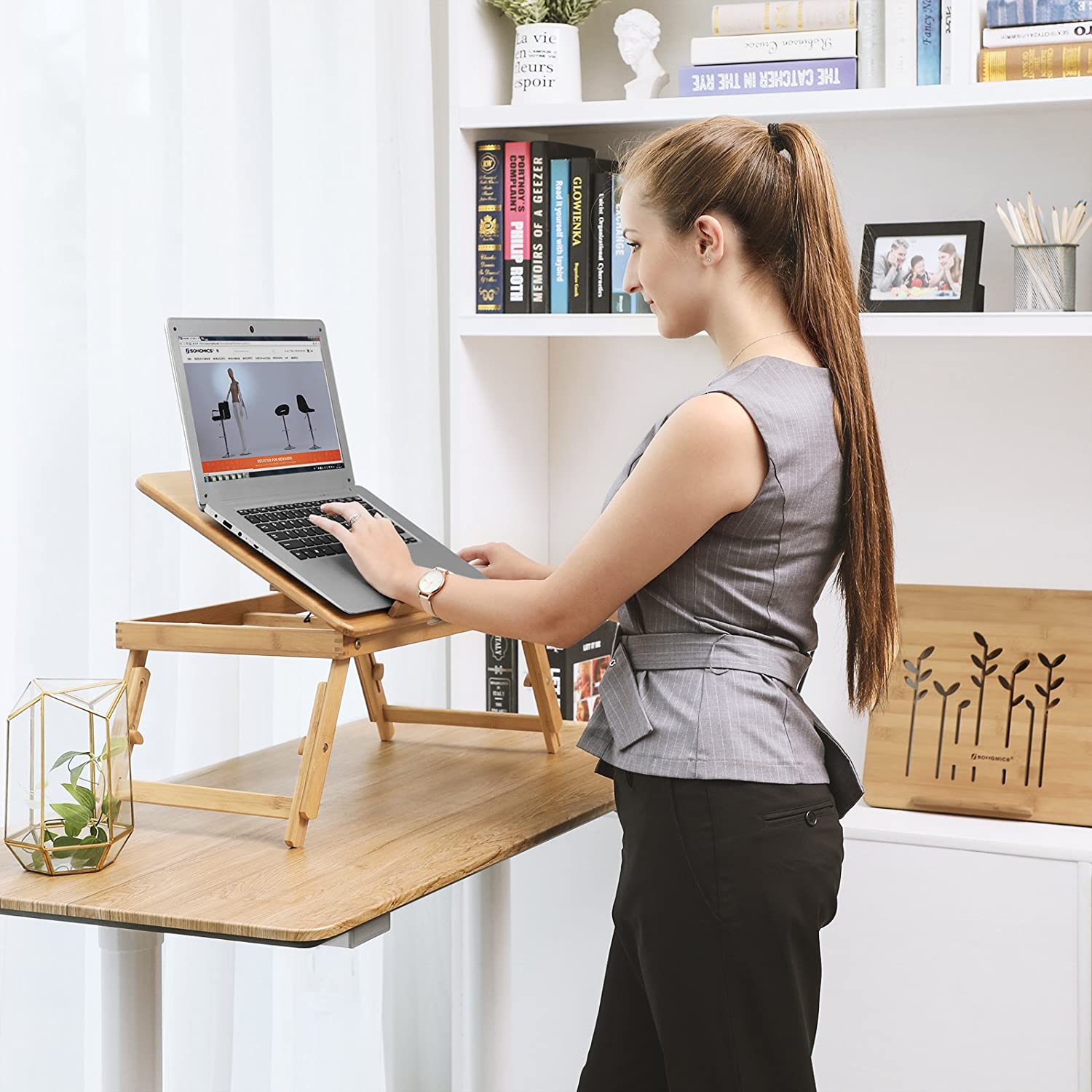 Stol za laptop od bambusa, sklopivi poslužavnik za doručak, podesive visine | SONGMICS-vitahome.hr