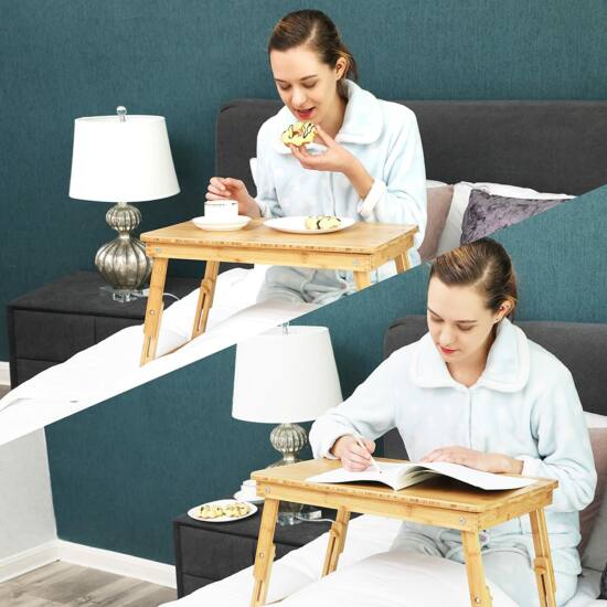 Stol za prijenosno računalo, poslužavnik za doručak od bambusa s 5 podesivih kutova nagiba | SONGMICS-vitahome.hr