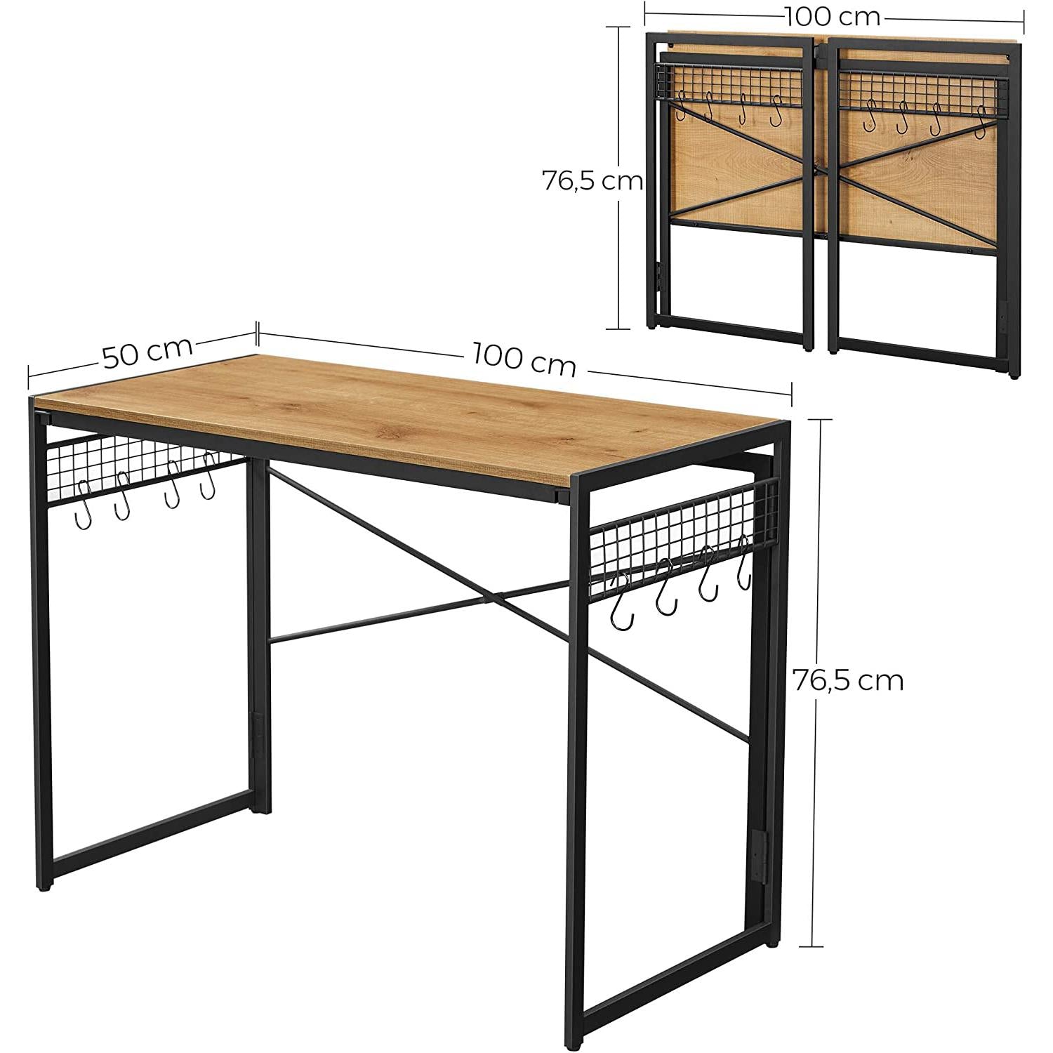 stol za računalo, sklopivi stol s 8 kuka 100 x 76,5 x 50 cm | Vasagle-vitahome.hr