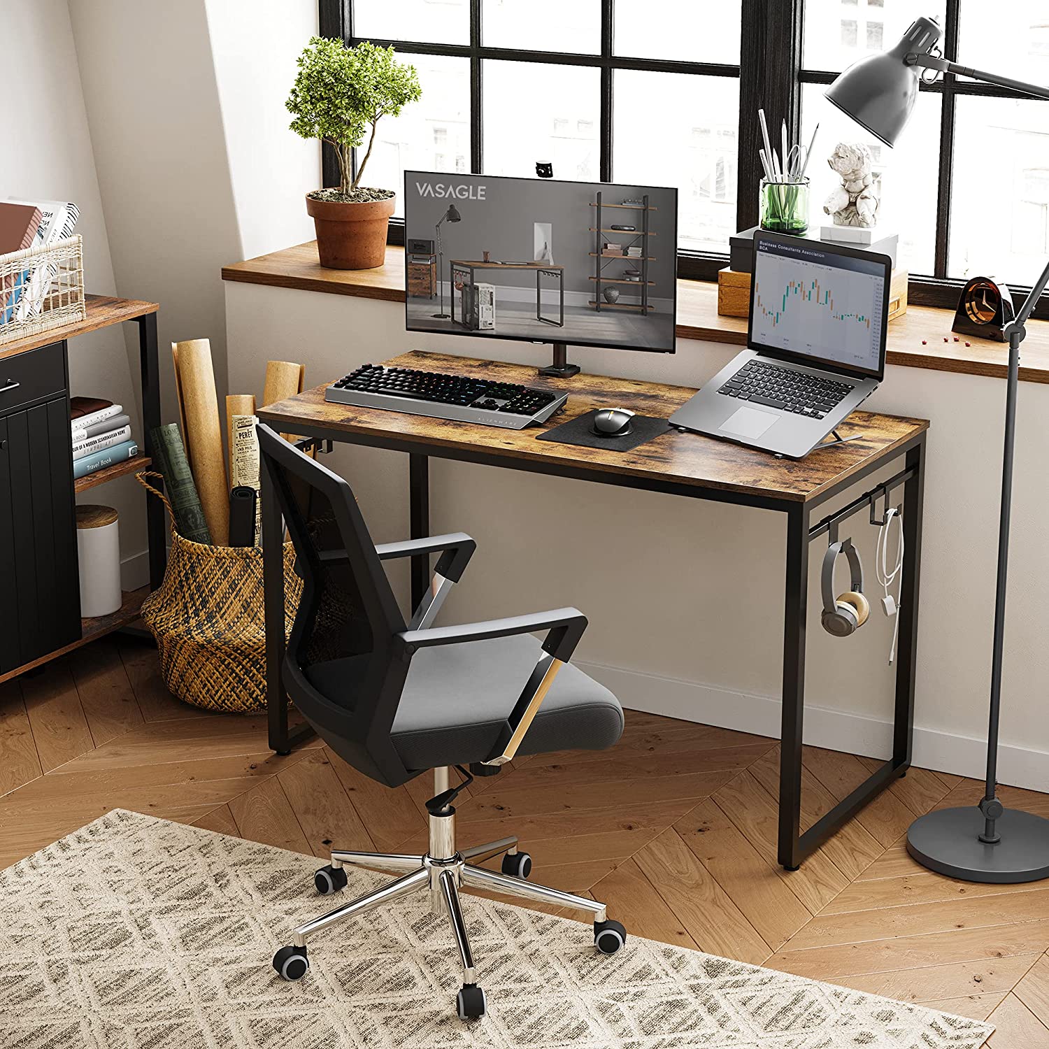 stol za računalo, stol s 8 kuka, 120 x 60 x 75 cm | Vasagle-vitahome.hr