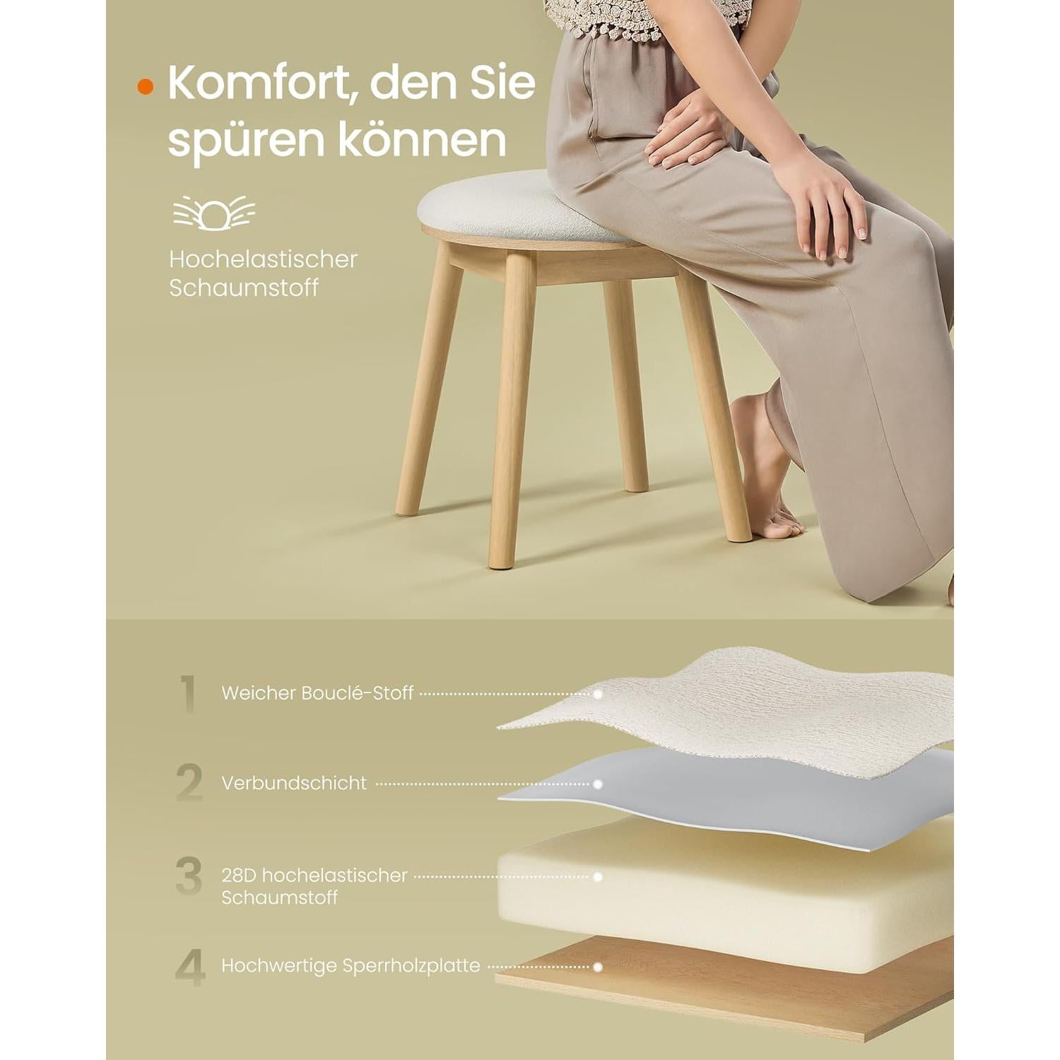 Stolac s udobnom podstavom, nosivost do 120 kg, 37 x 37 x 43 cm, krem-bež | SONGMICS-vitahome.hr