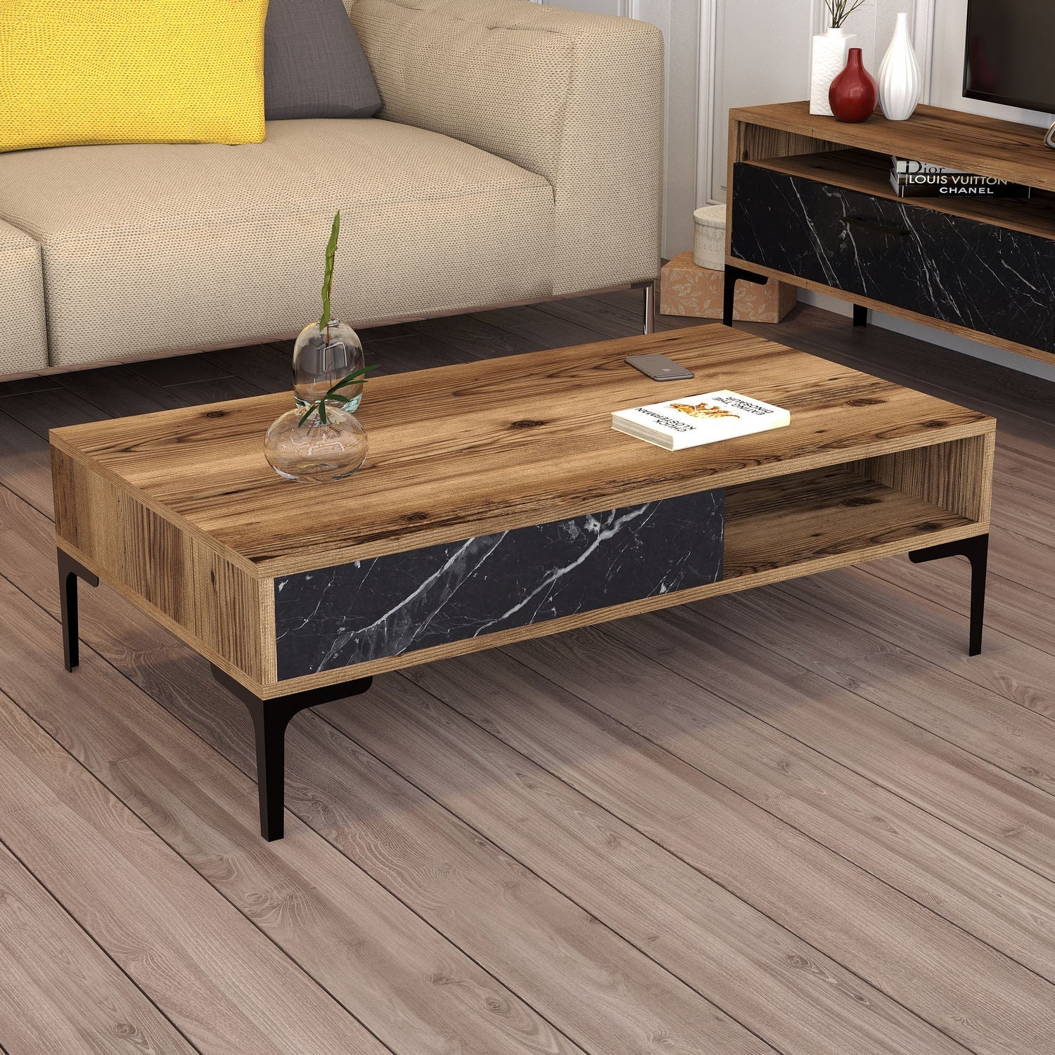 Stolić za kavu Istanbul - Walnut, Black Marble | AG-vitahome.hr