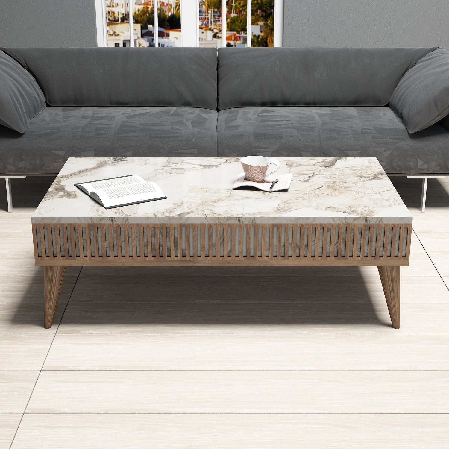 Stolić za kavu Milan - Walnut, White Marble | AG-vitahome.hr