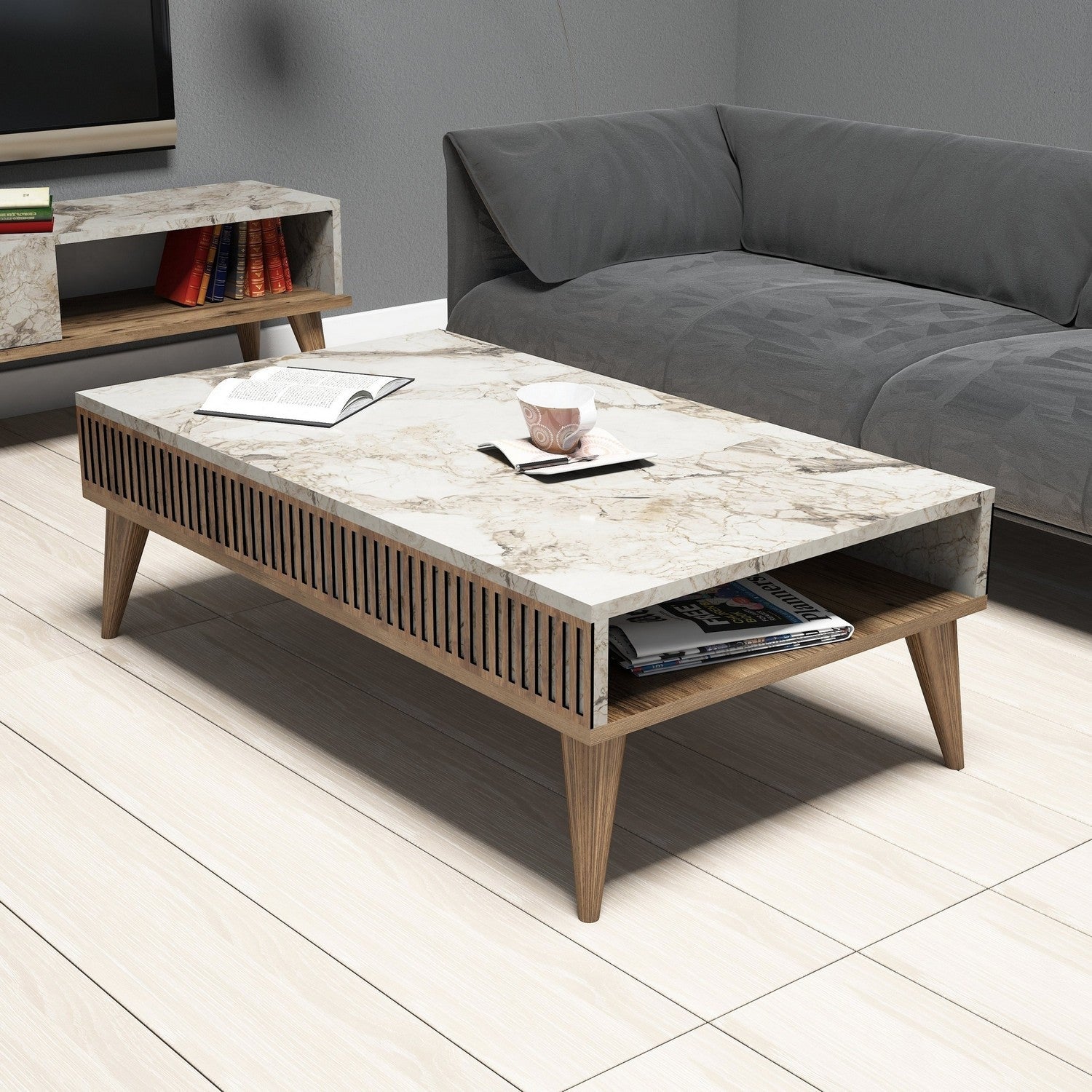Stolić za kavu Milan - Walnut, White Marble | AG-vitahome.hr