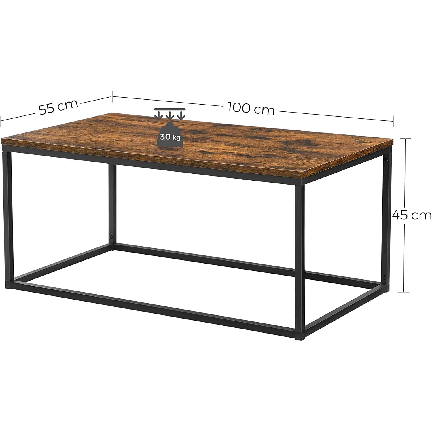 Stolić za kavu s čeličnim okvirom, 100x55x45 cm, rustikalno smeđe-crni | VASAGLE-vitahome.hr